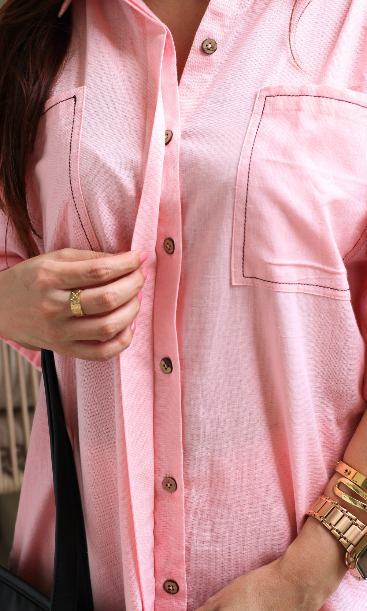 Blush Pink Contrast Thread Shirt Style Cotton Flex Coord