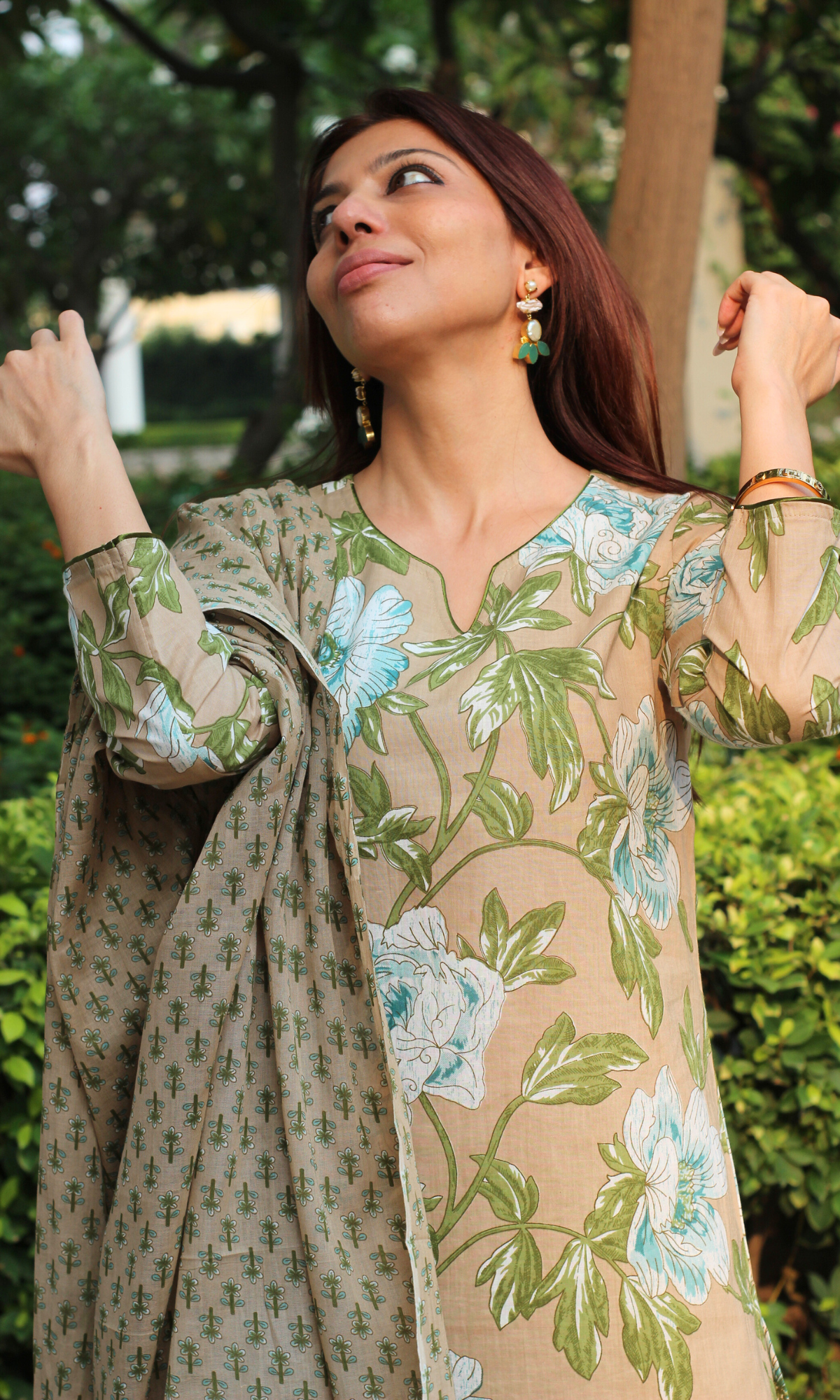 Cotton Caramel Bloom Print Suit with Cotton Printed Dupatta