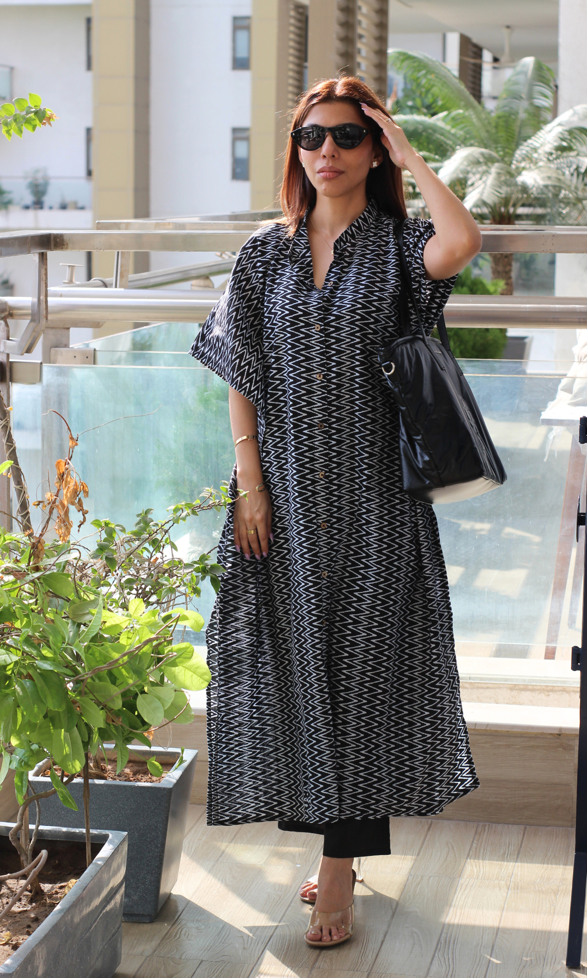 Black Maze Printed Kaftan Style Kurta & Pants