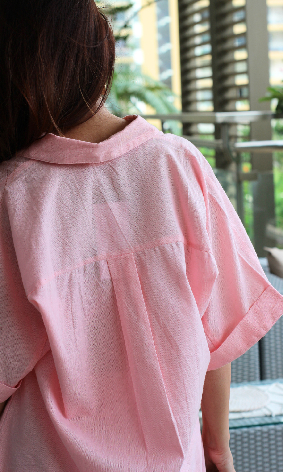 Blush Pink Contrast Thread Shirt Style Cotton Flex Coord