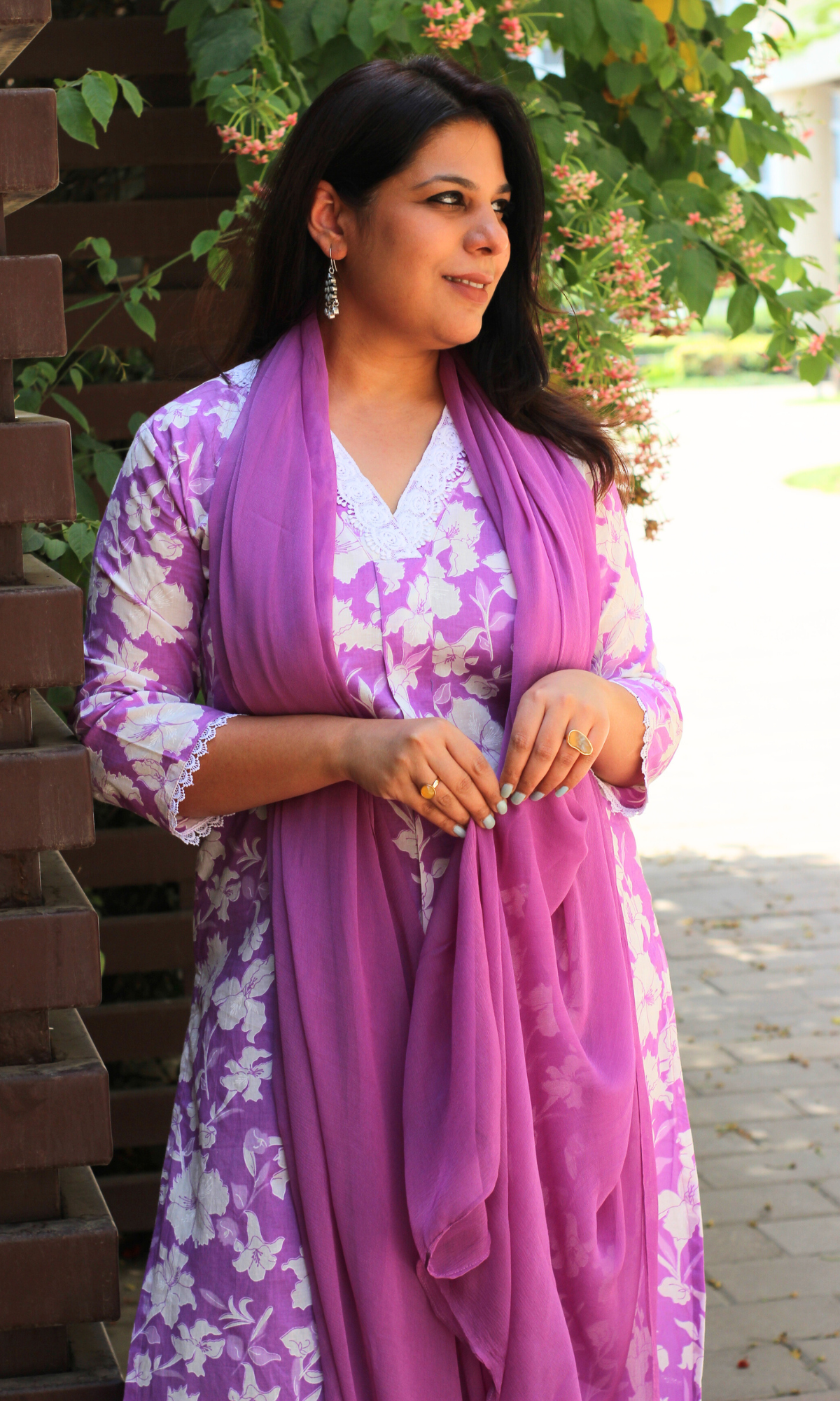 Cotton Lilac Botanica Printed Suit with Chiffon Dupatta