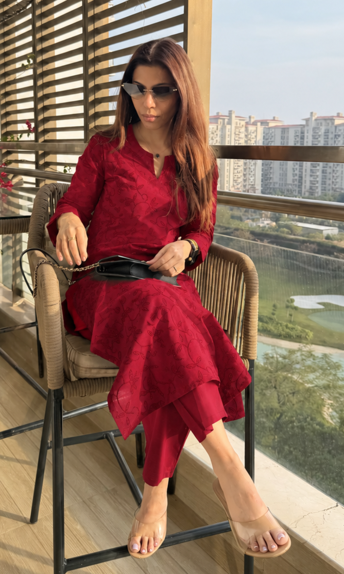 Red Overall Embroidered Kurta & Cotton Pants