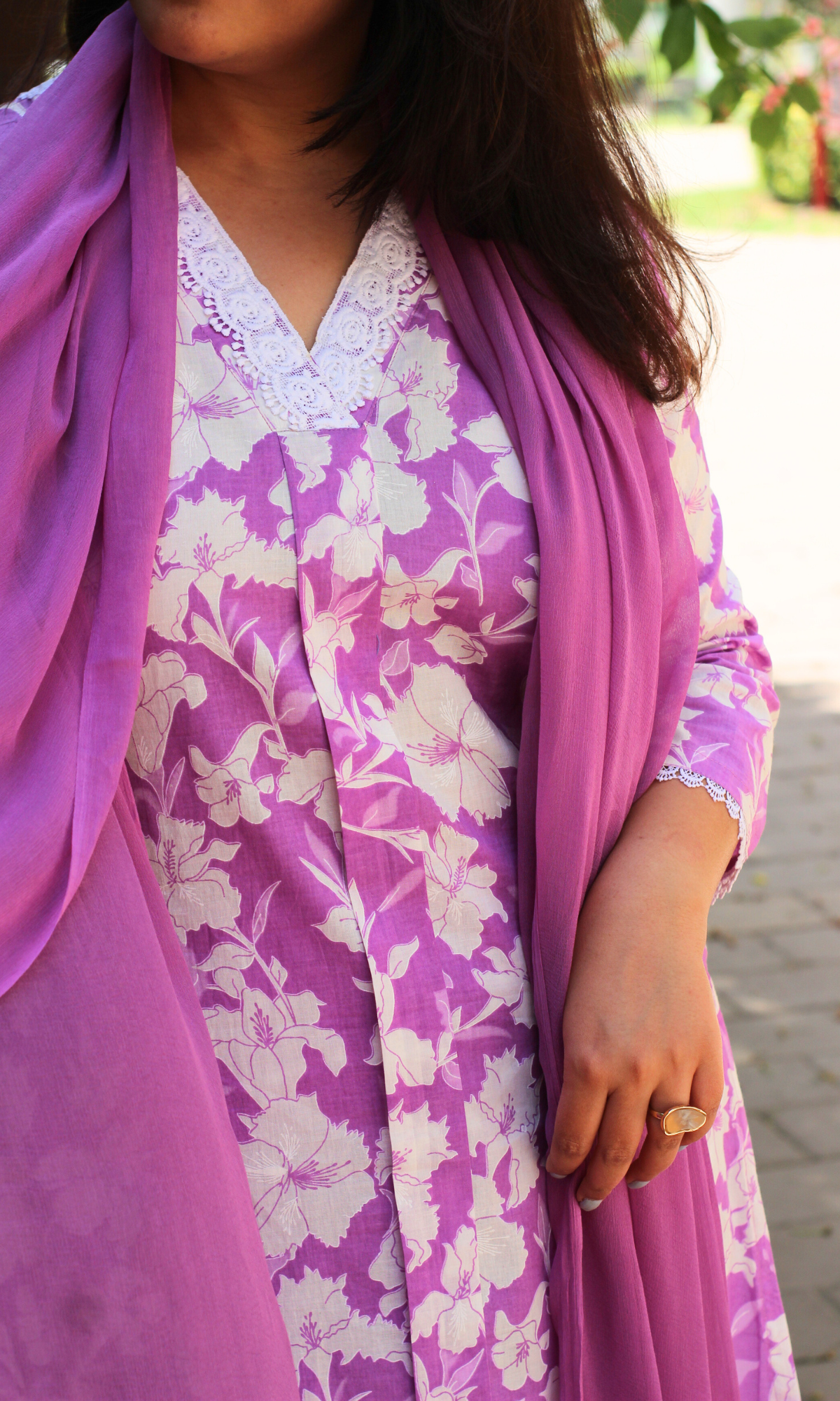Cotton Lilac Botanica Printed Suit with Chiffon Dupatta