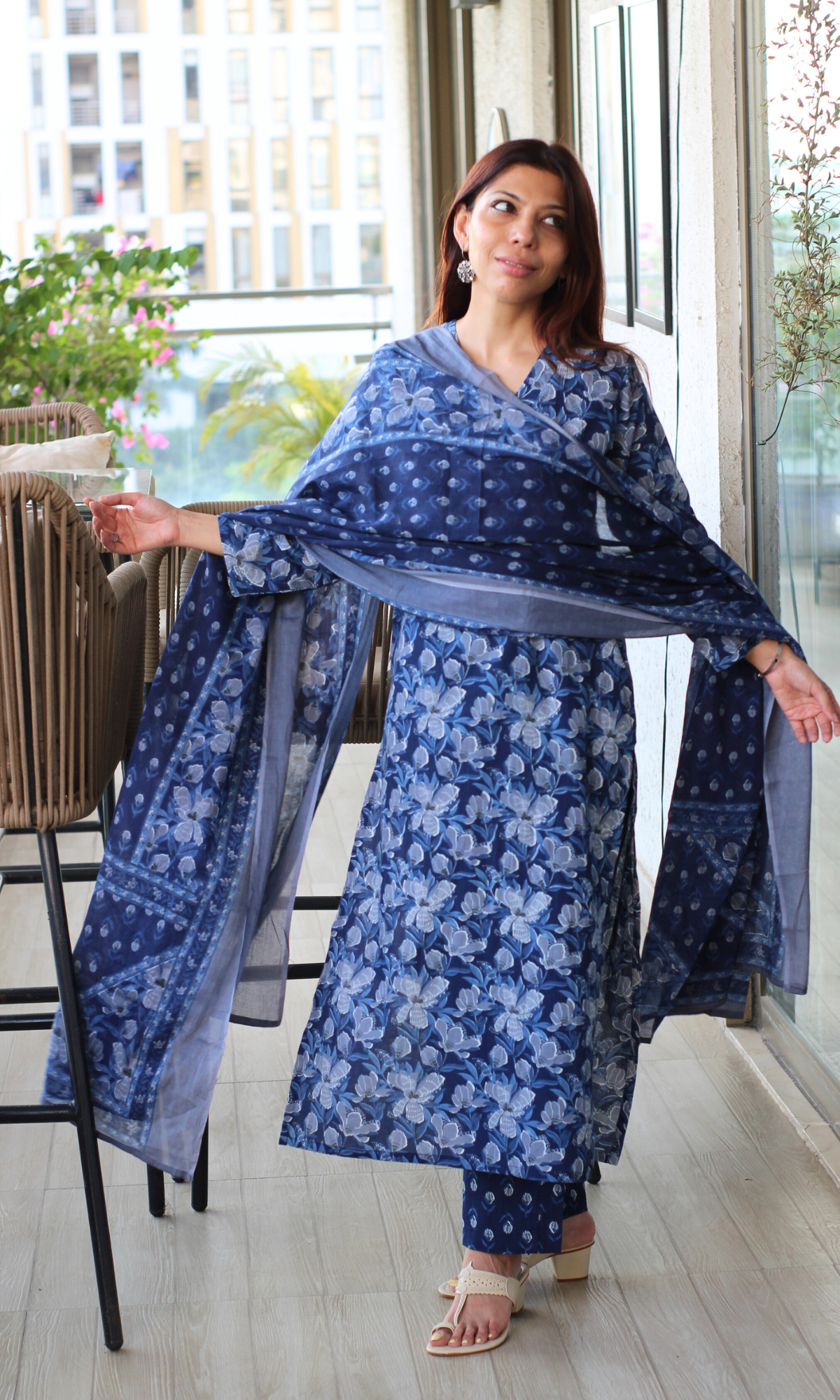Cotton Nilofer Print Kurta, Dupatta & Printed Pants