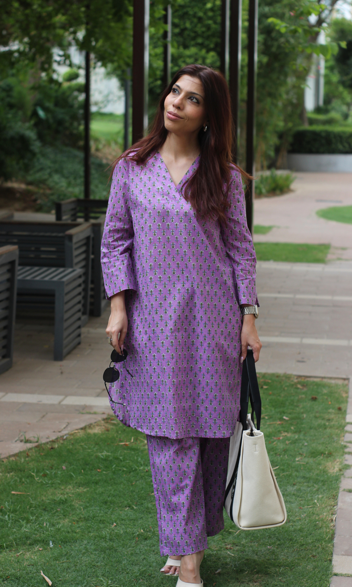 Cotton Lilac Bloom Pathani Style Kurta & Pants