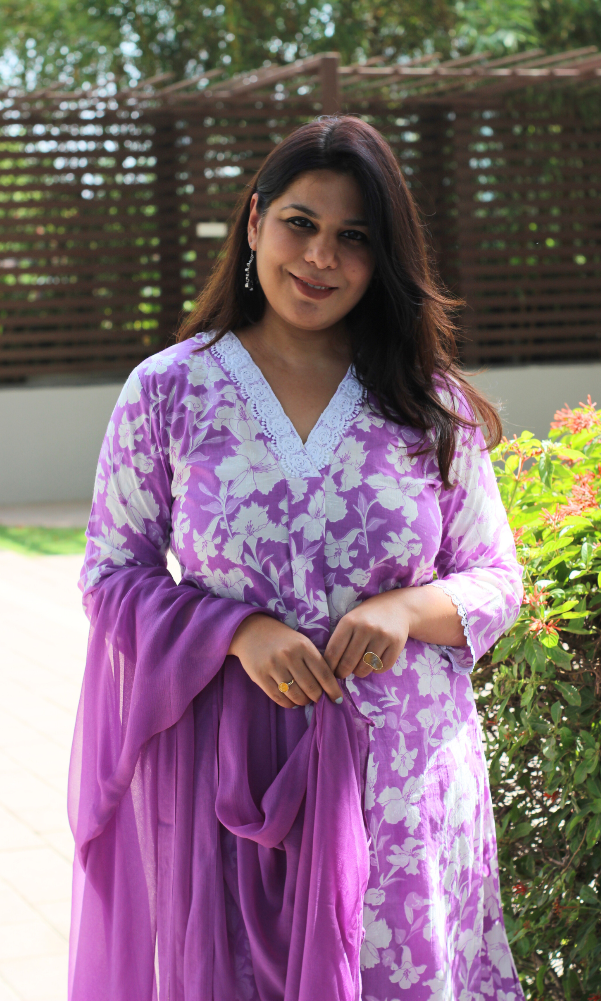 Cotton Lilac Botanica Printed Suit with Chiffon Dupatta