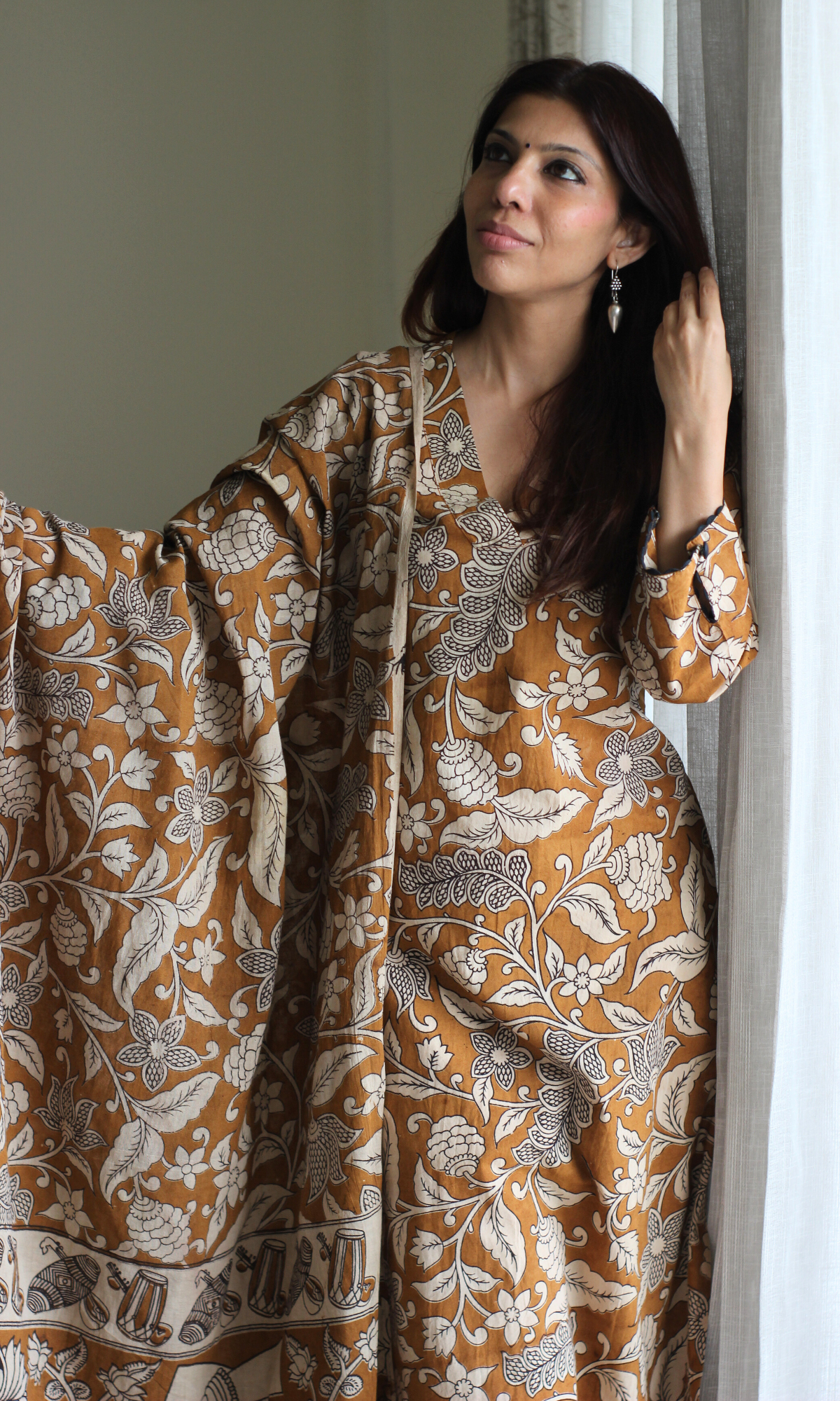 Kesar Cotton Handblock Kalamkari Kurta & Dupatta