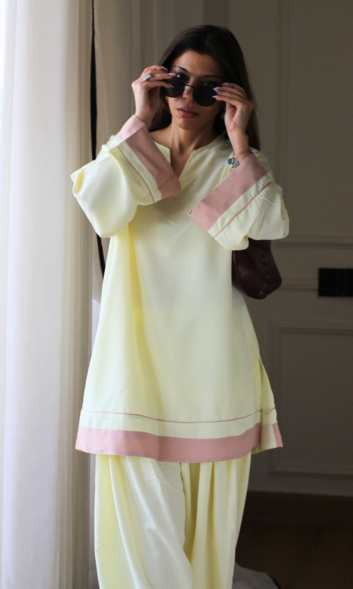 Butter Bloom Contrast Detailed Kurta with Farshi Salwaar