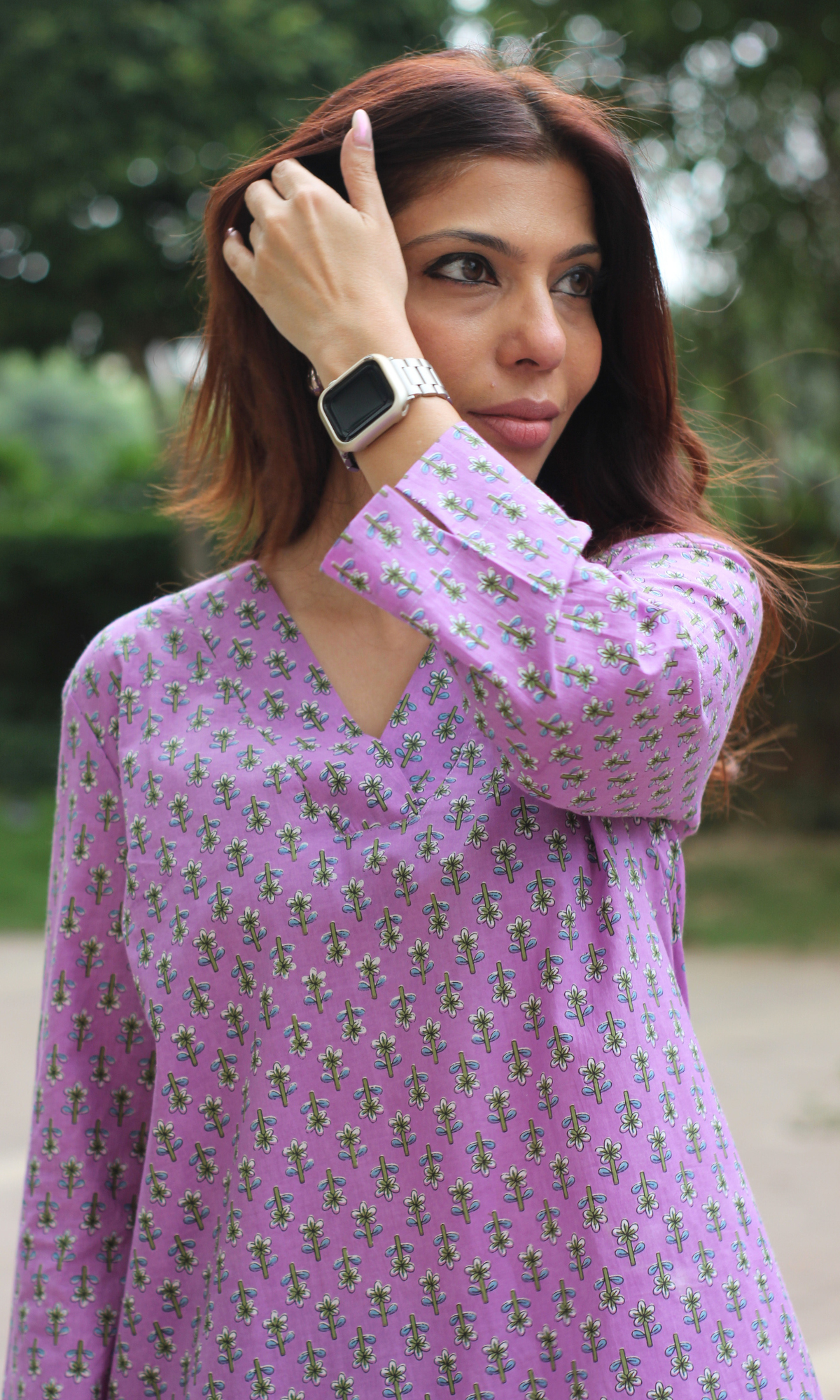 Cotton Lilac Bloom Pathani Style Kurta & Pants