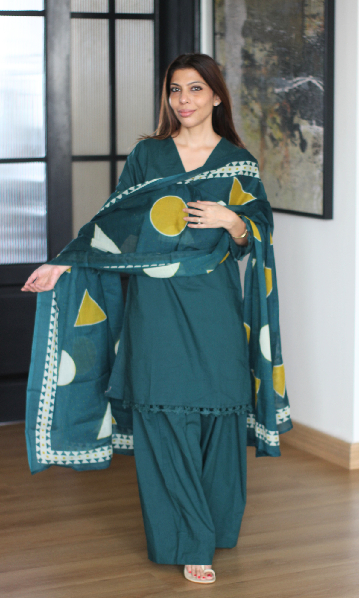 Teal Zohra Kurta , Farshi Salwaar & Printed Dupatta