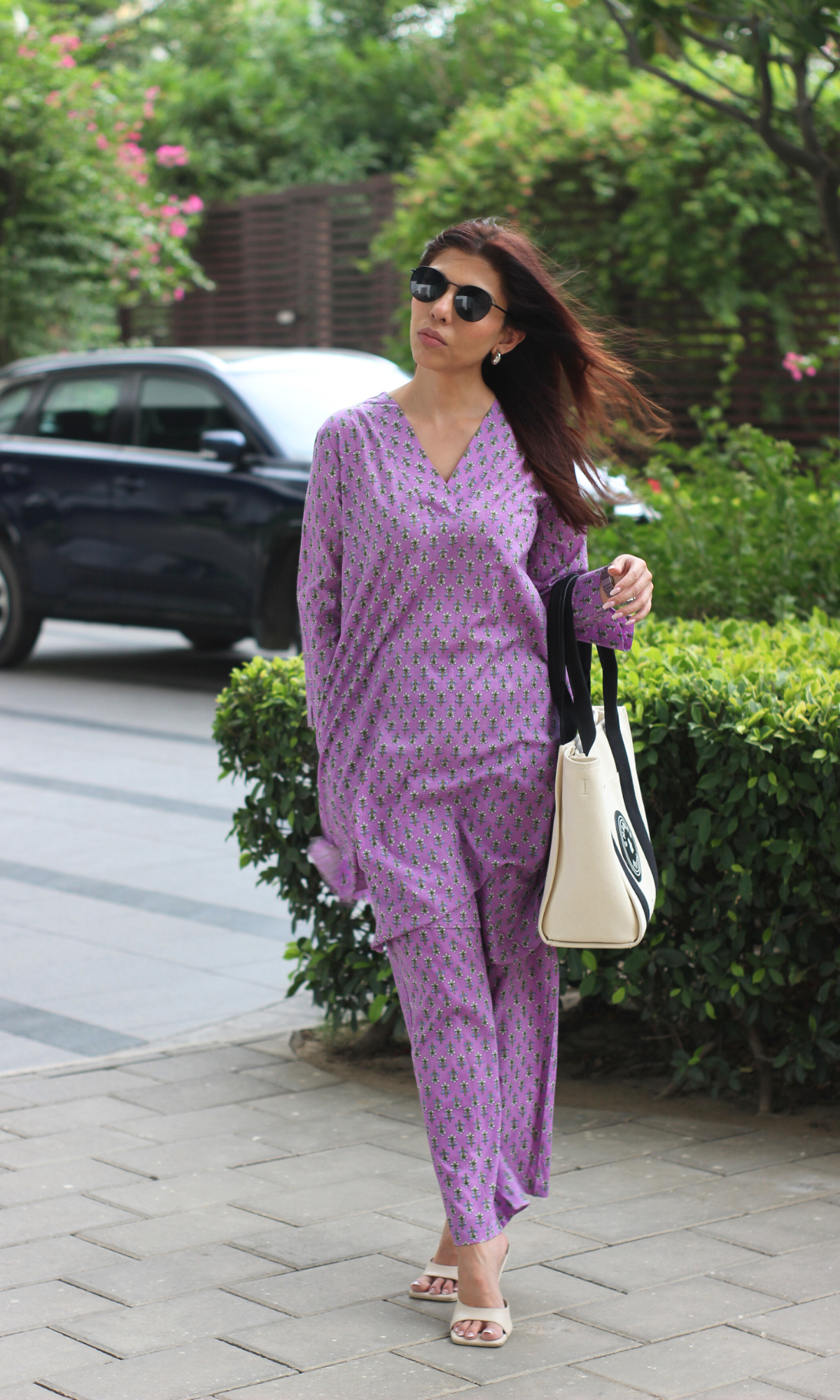 Cotton Lilac Bloom Pathani Style Kurta & Pants