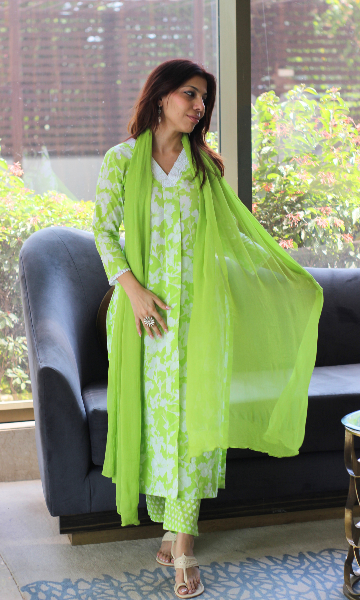 Cotton Lawn Green Botanica Printed Suit with Chiffon Dupatta