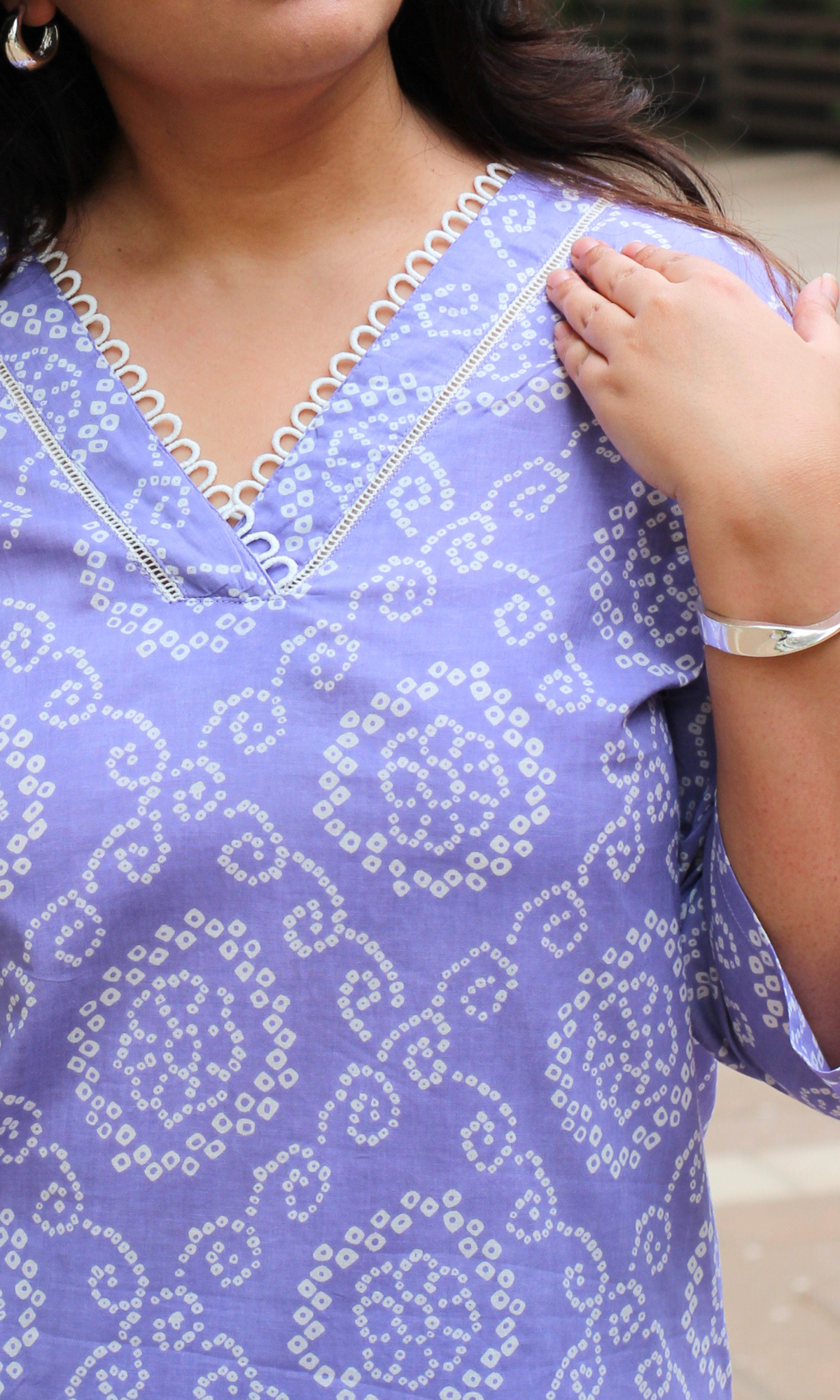 Lavender Bandhani Laced Kurta & Lehariya Pant