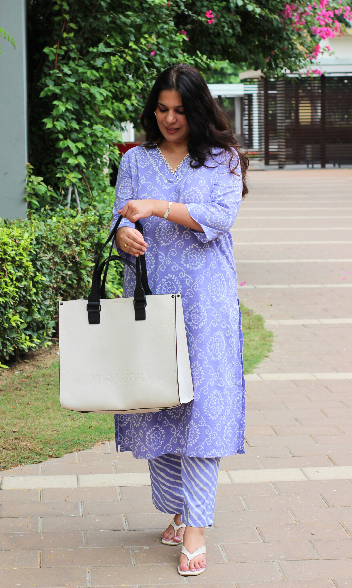 Lavender Bandhani Laced Kurta & Lehariya Pant