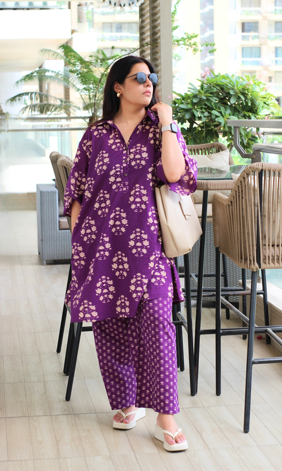 Purple Bloom Collard Anti Fit Cotton Co-ord
