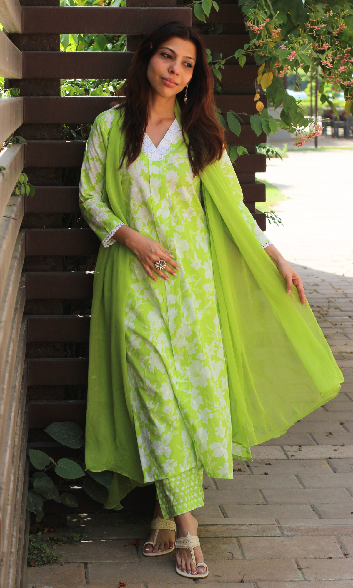 Cotton Lawn Green Botanica Printed Suit with Chiffon Dupatta