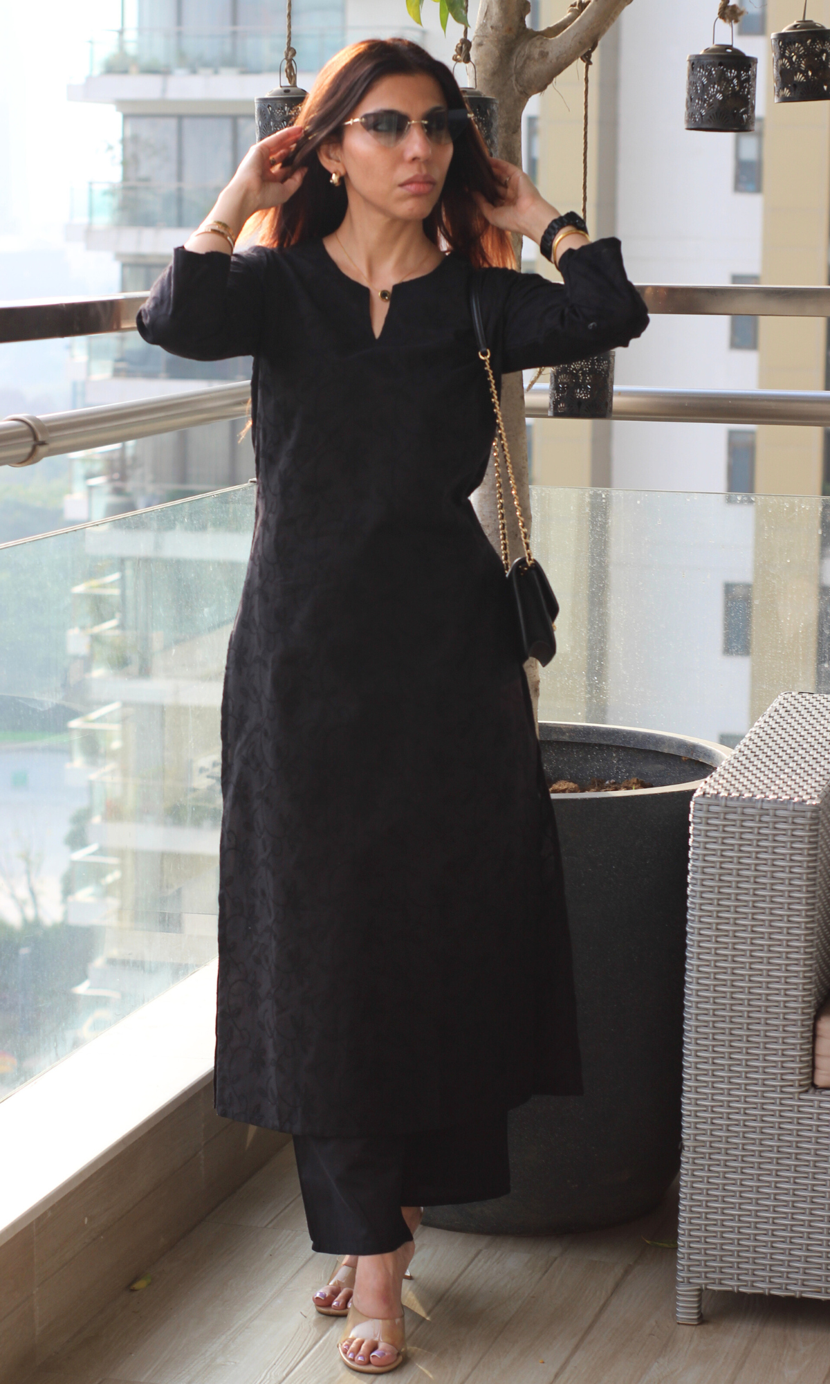 Black Overall Embroidered Kurta & Cotton Pants