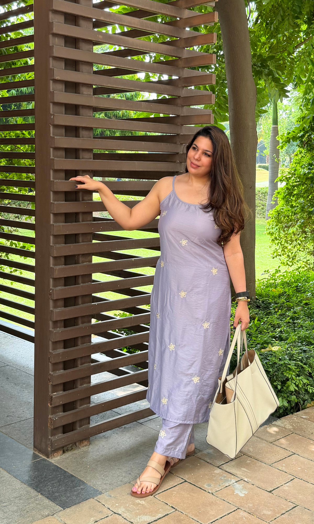 Lavender Embroidered Flower Kurta with Pants