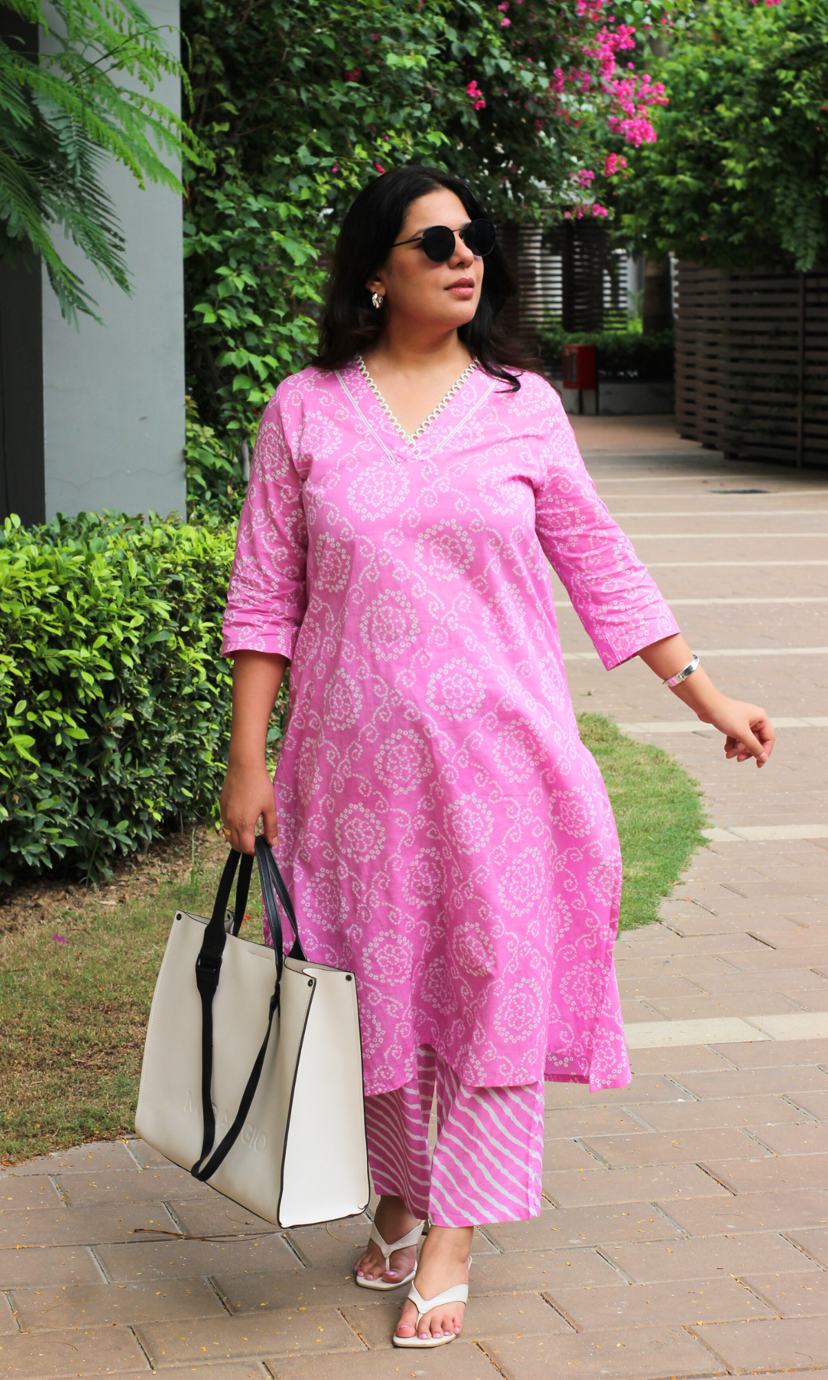 Pink Bandhani Laced Kurta & Lehariya Pant