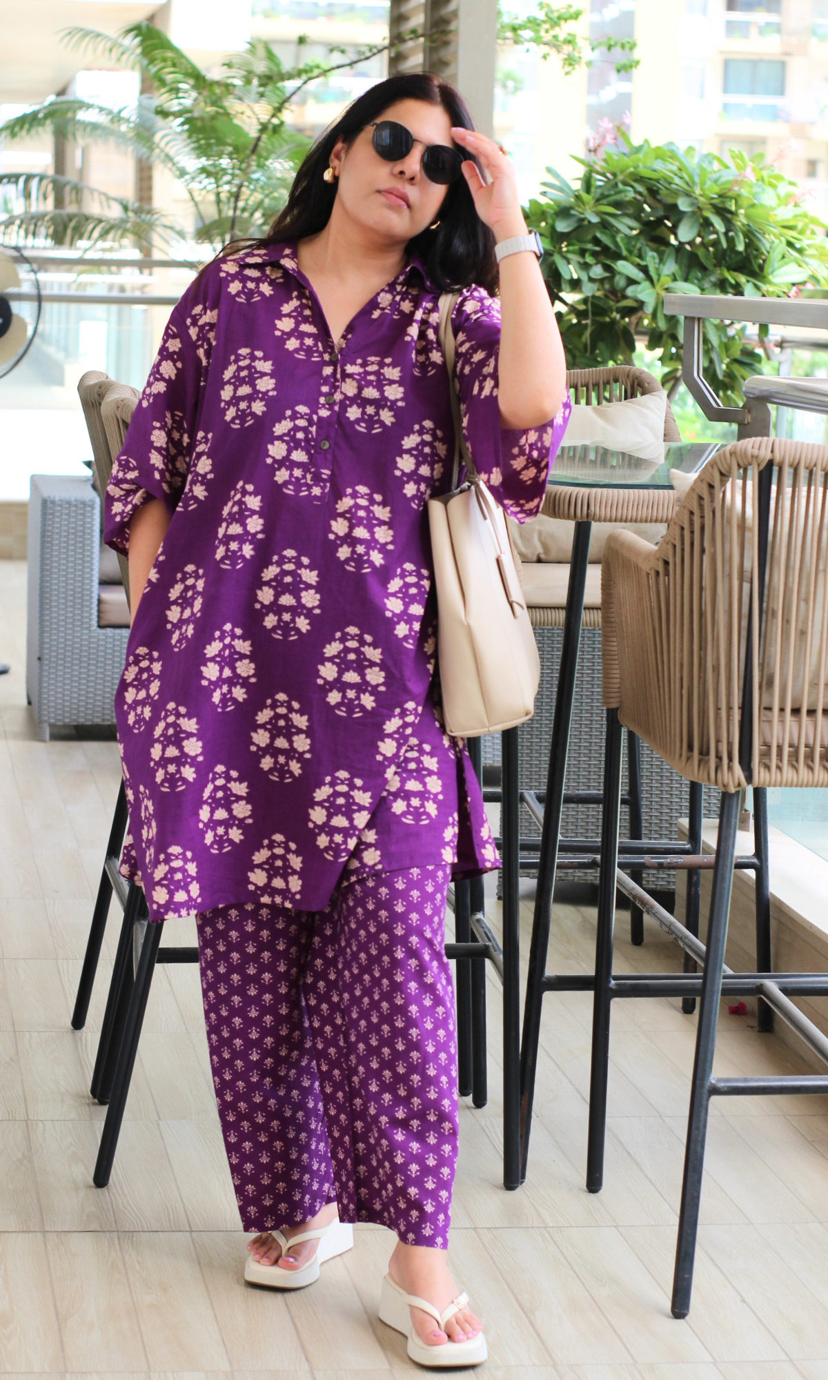 Purple Bloom Collard Anti Fit Cotton Co-ord