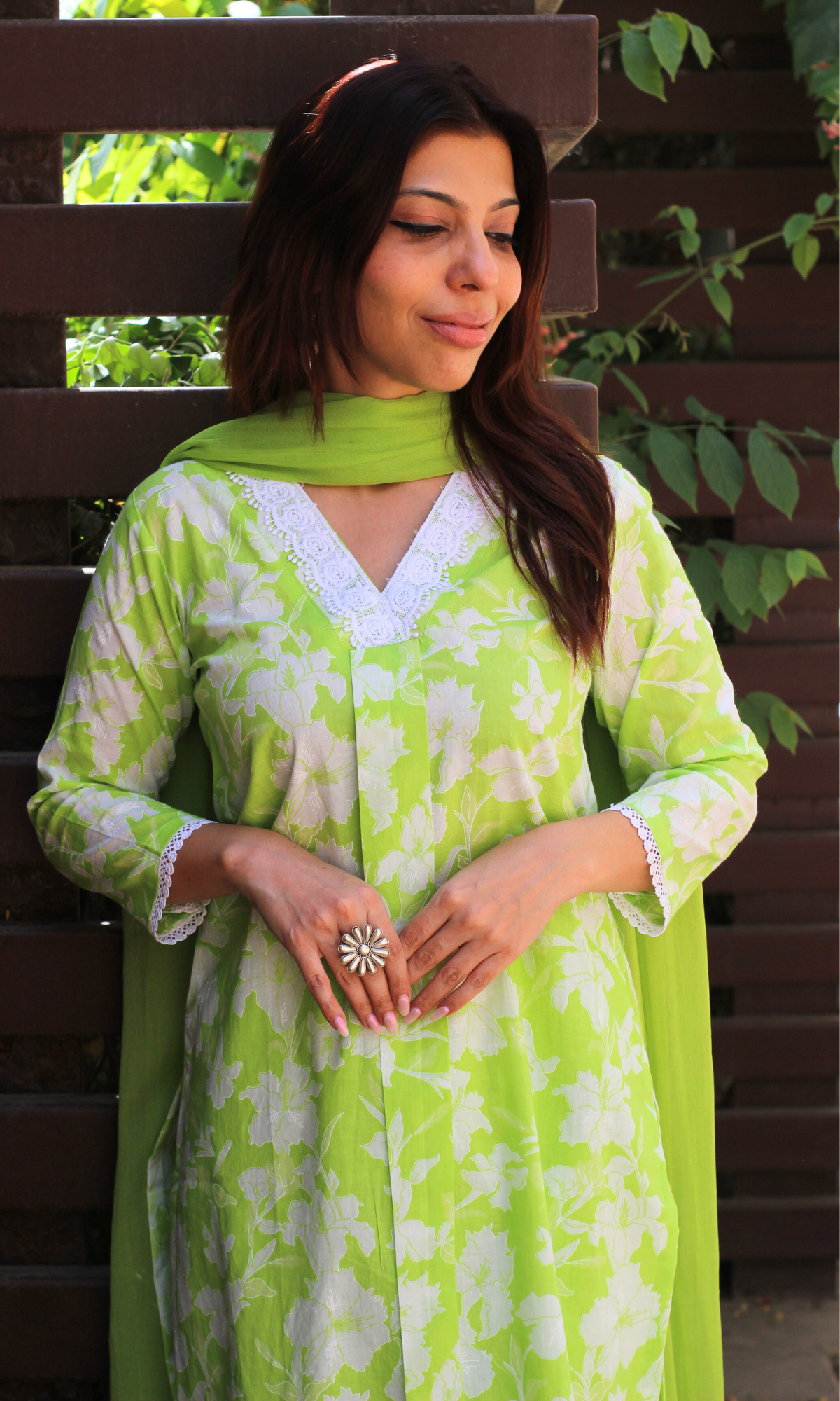 Cotton Lawn Green Botanica Printed Suit with Chiffon Dupatta