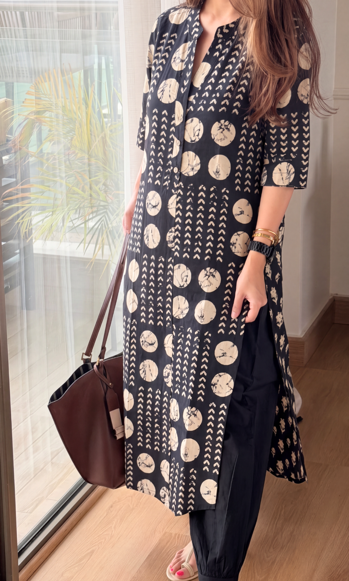 Black Dabu Print Kurta with Pleated Pants