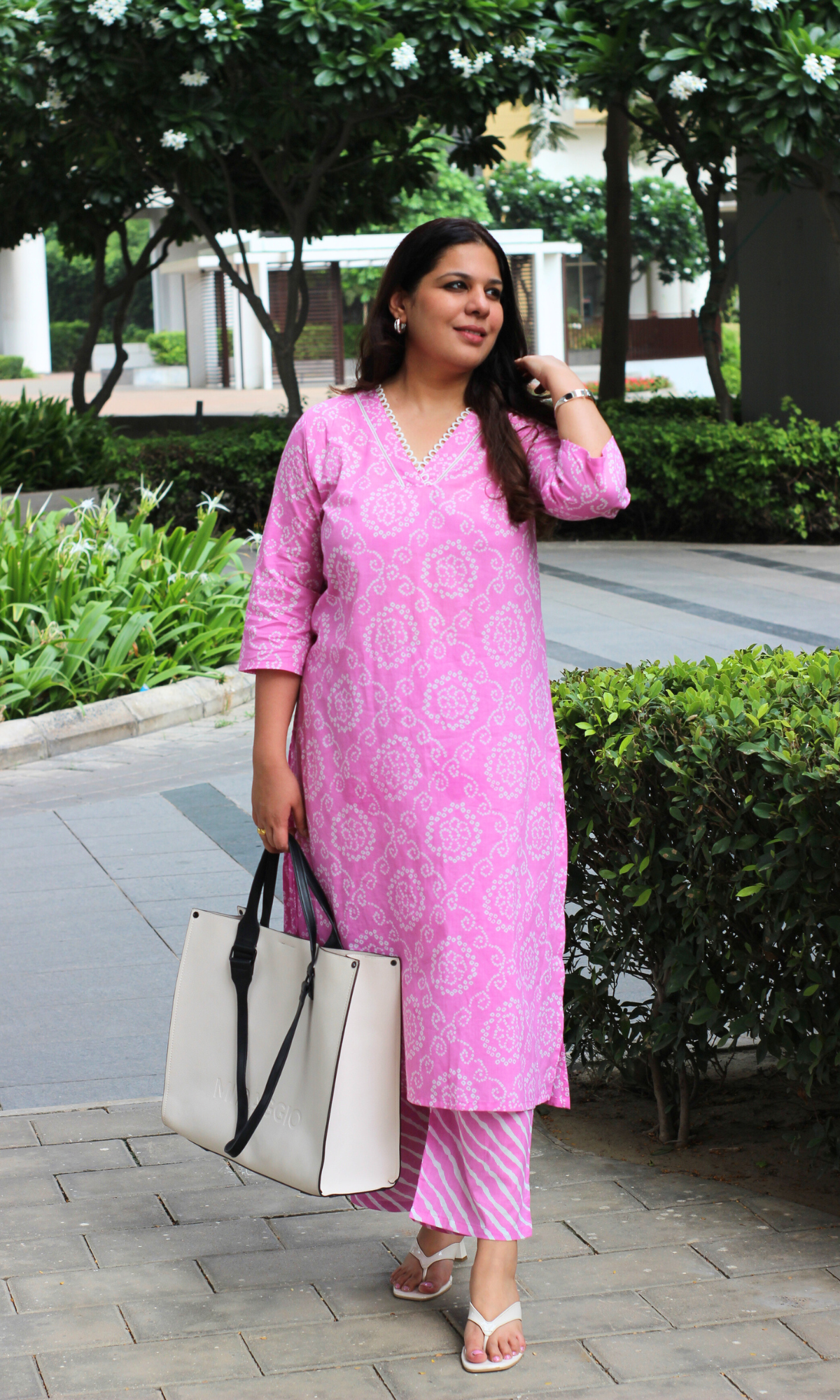 Pink Bandhani Laced Kurta & Lehariya Pant
