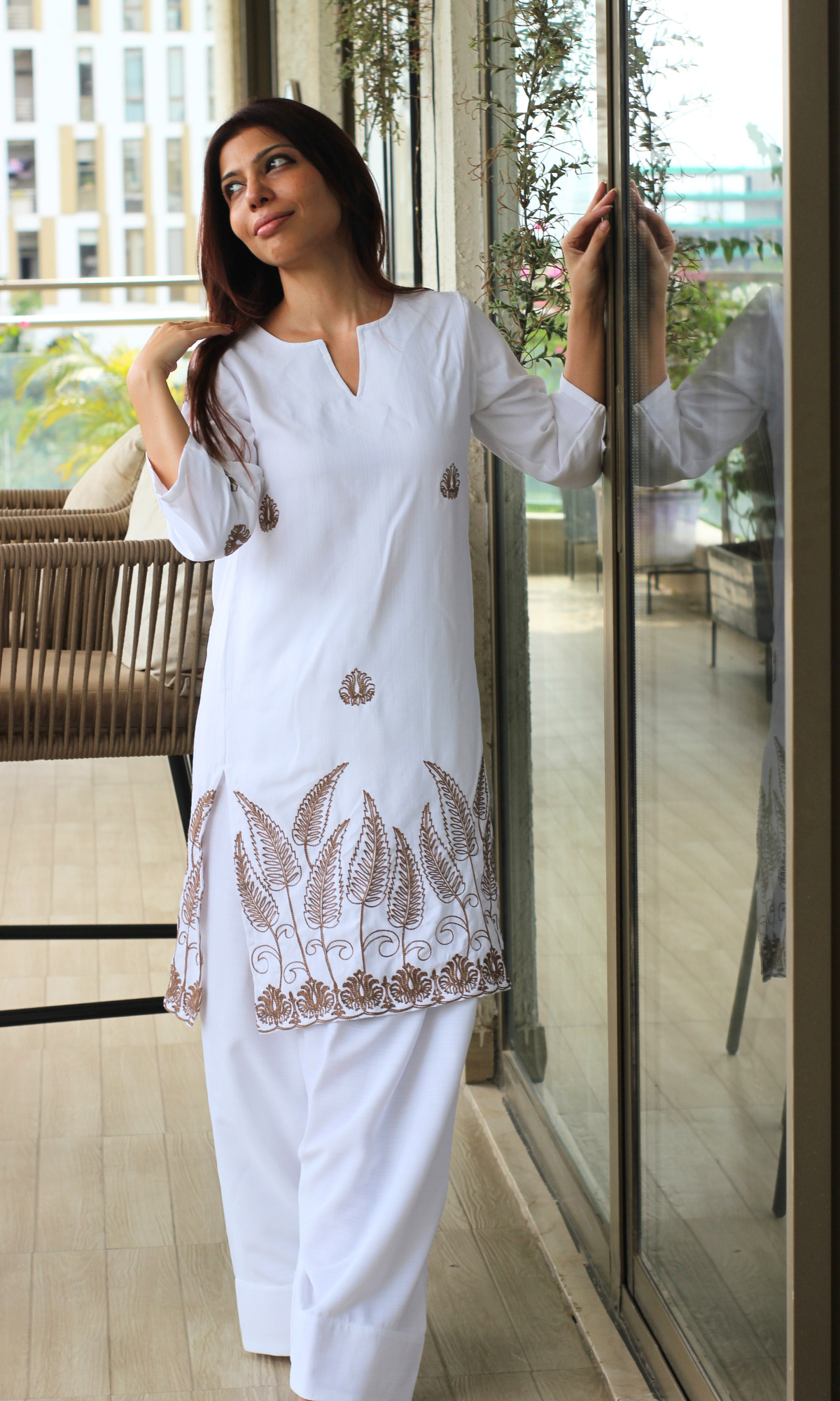 Chandani White Embroidered Kurta & Farshi Salwaar
