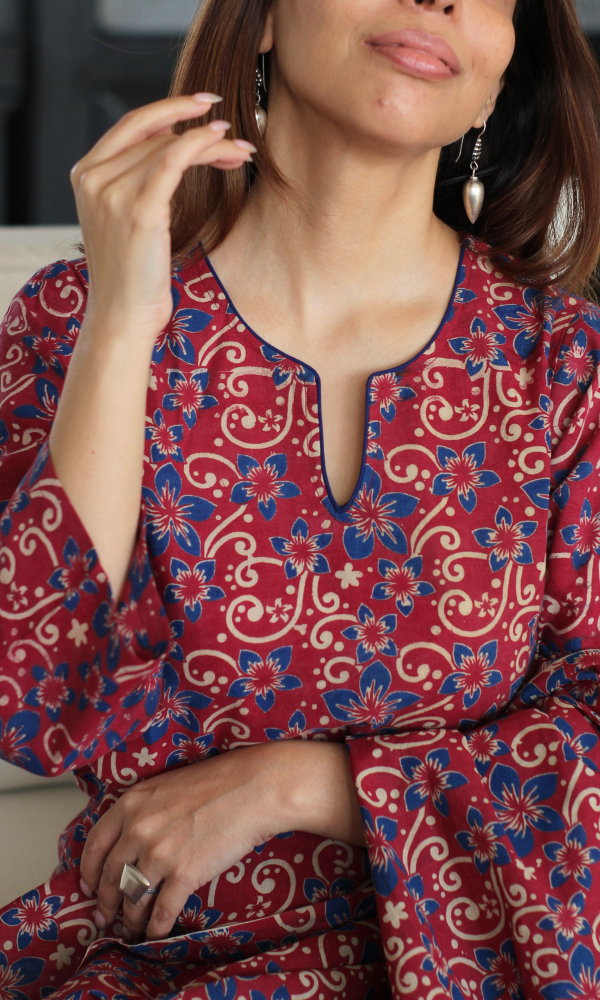 Cotton Samira Pink Handblock Kalamkari Kurta & Dupatta