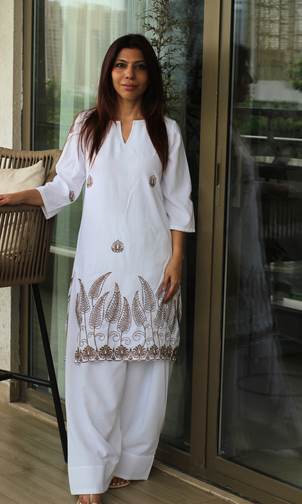 Chandani White Embroidered Kurta & Farshi Salwaar