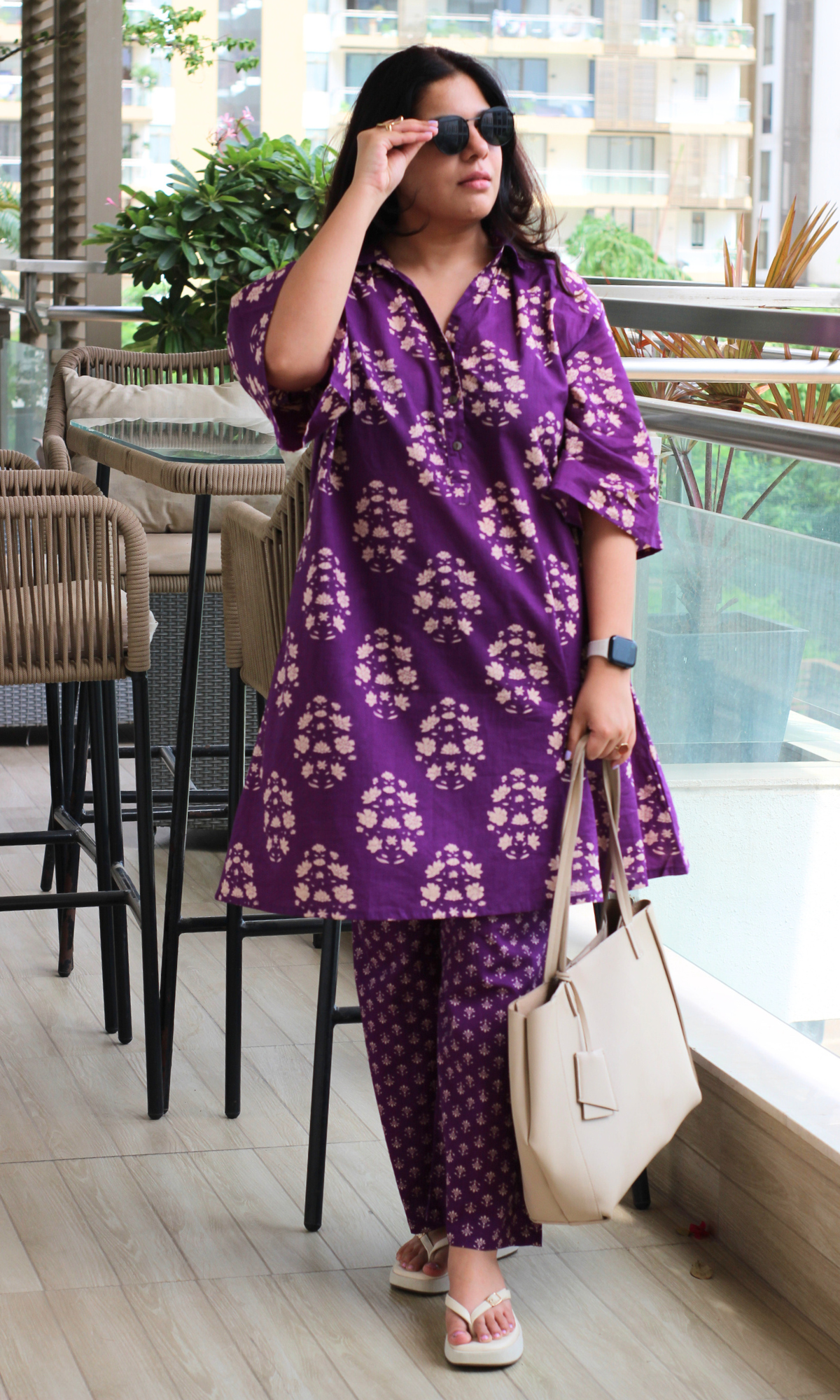 Purple Bloom Collard Anti Fit Cotton Co-ord