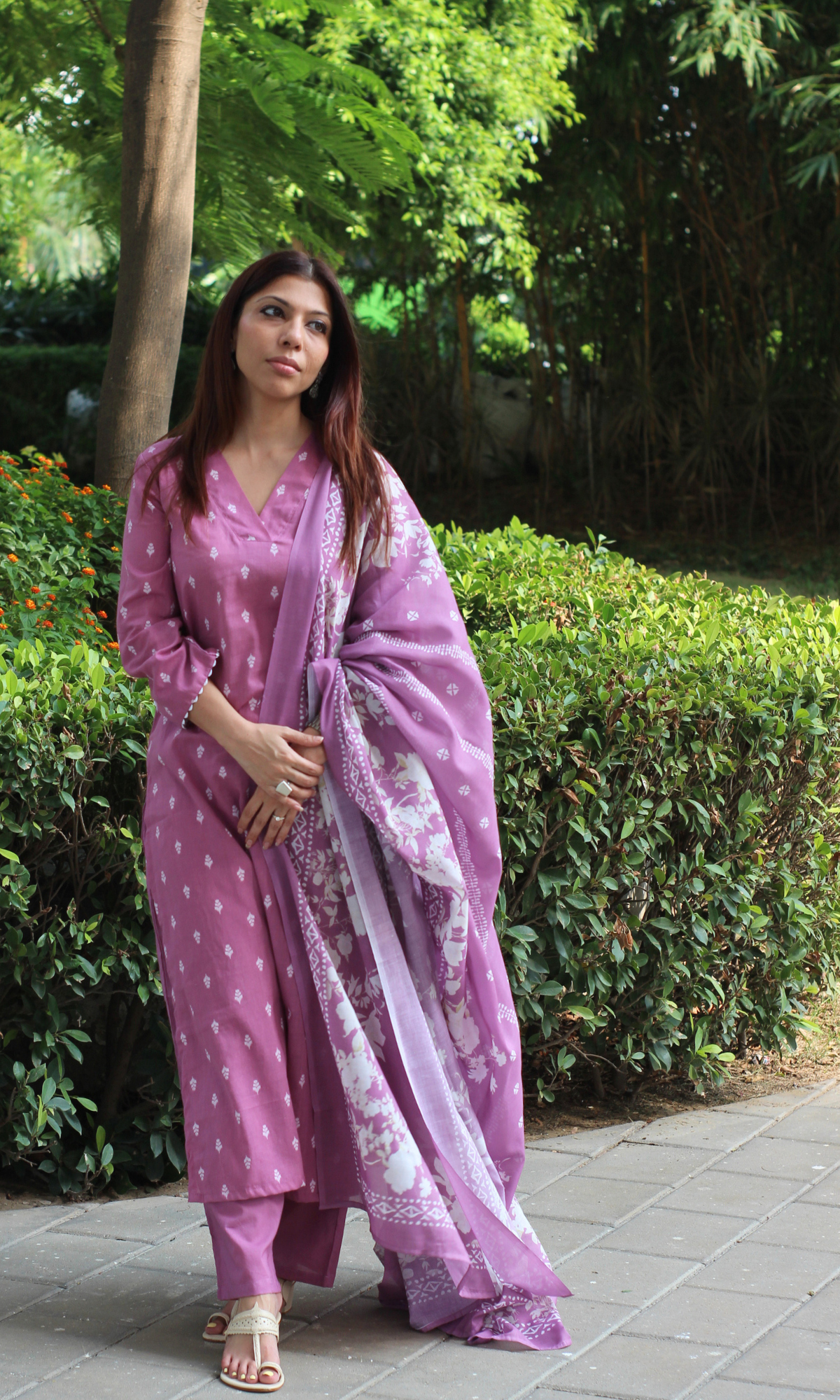Cotton Blush Pink Dobby Kurta, Cotton Pants & Printed Dupatta