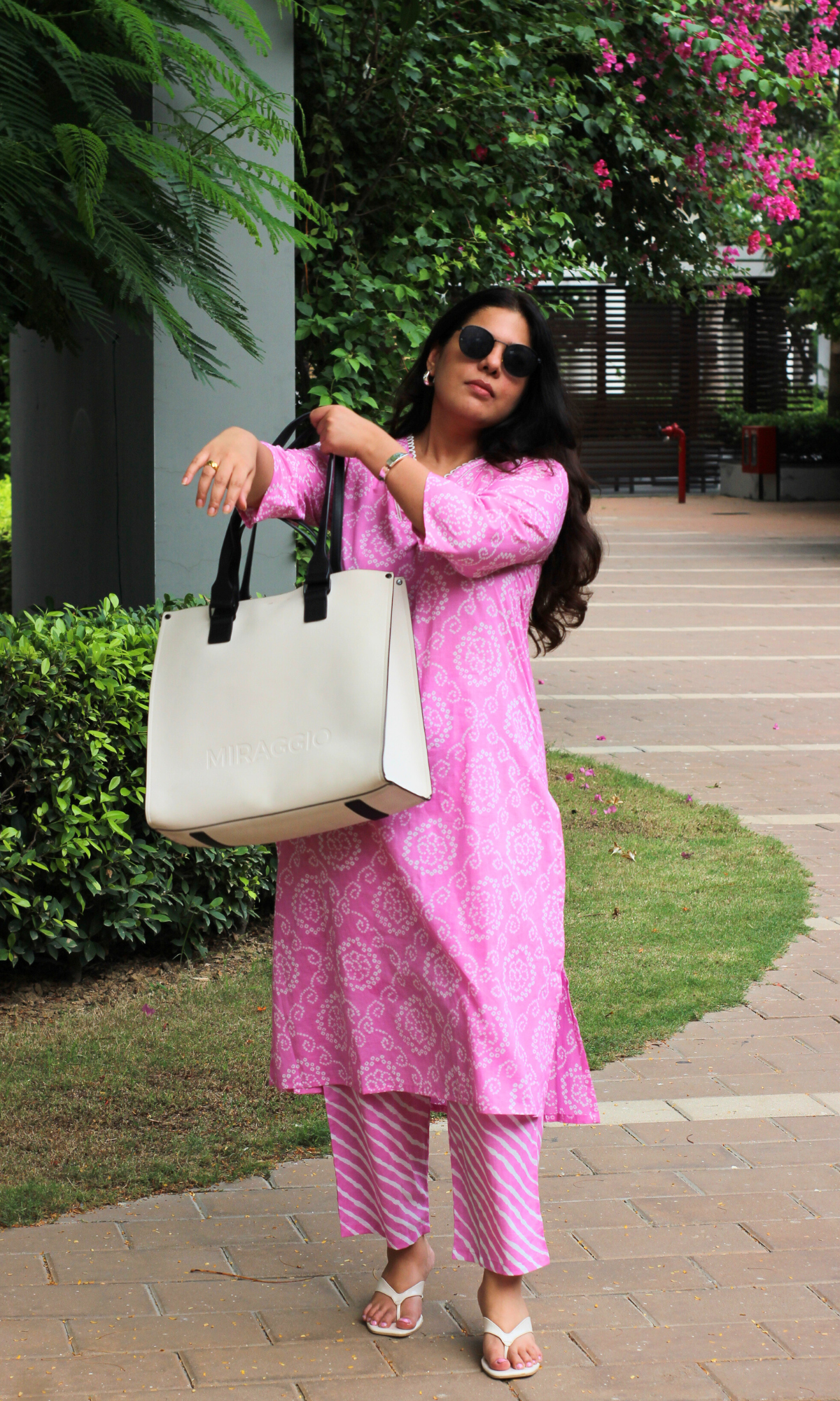 Pink Bandhani Laced Kurta & Lehariya Pant