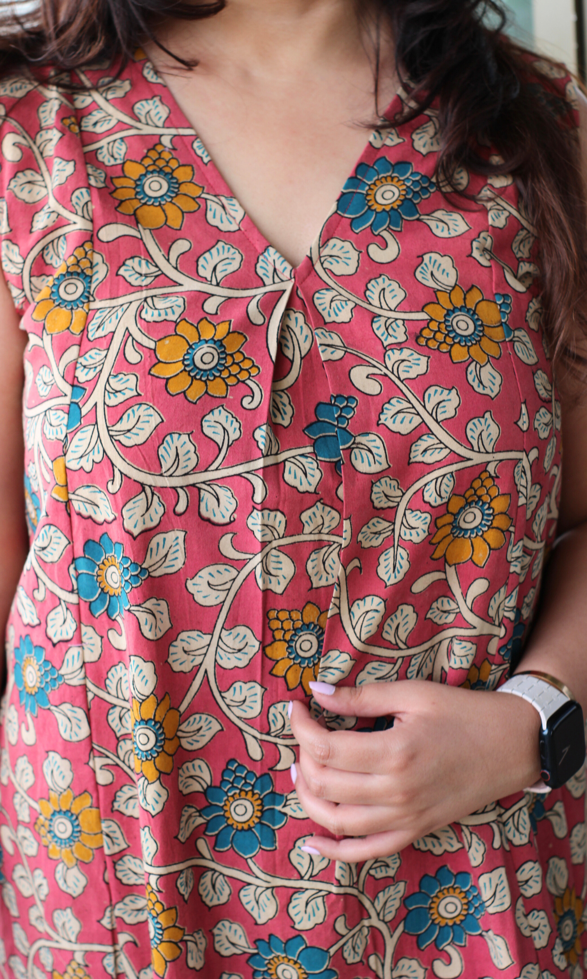 Earthy Red Handblock Kalamkari Pleated Kurta & Cotton Pants
