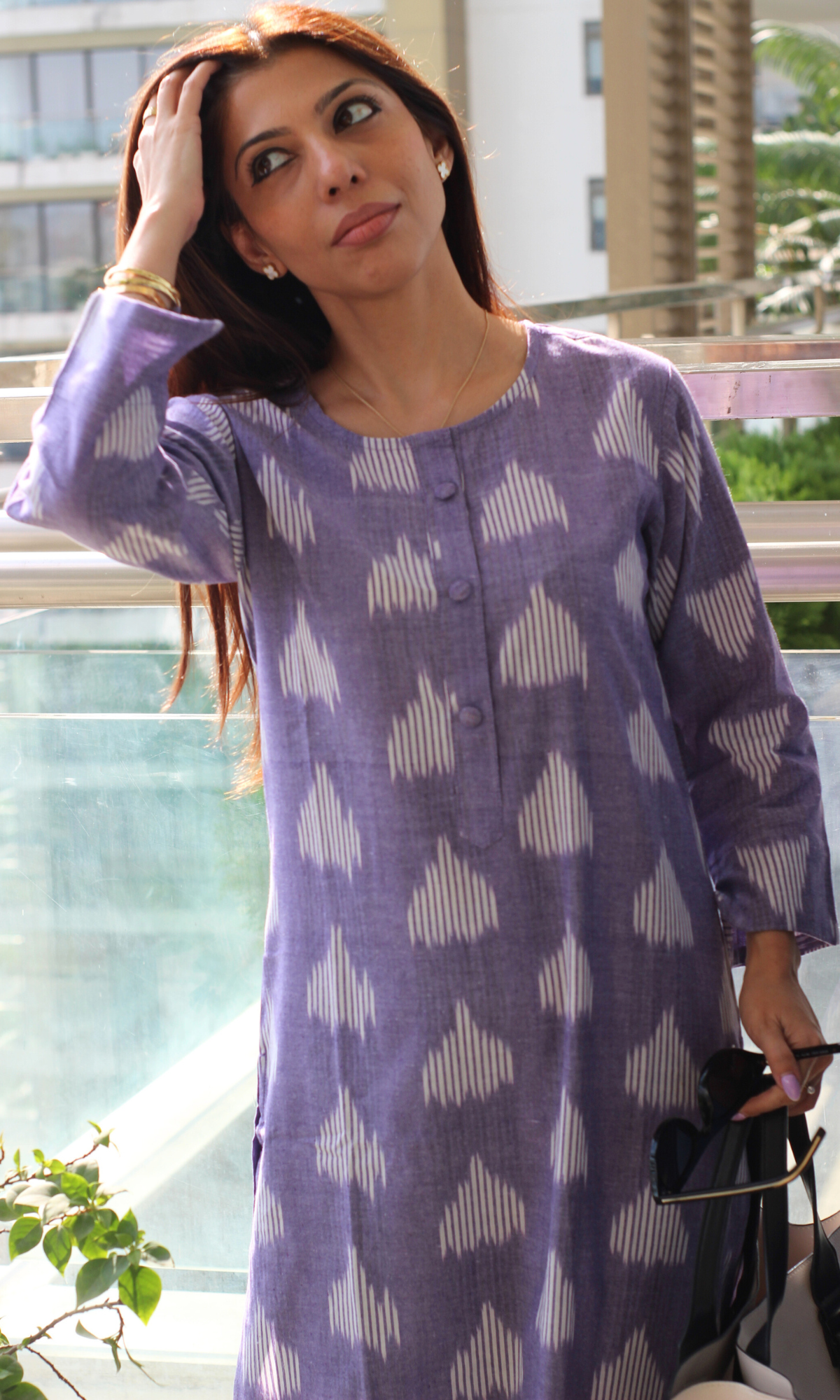 Lavender Haze Ikat Buttoned Kurta with Pintuck Pleated Pants