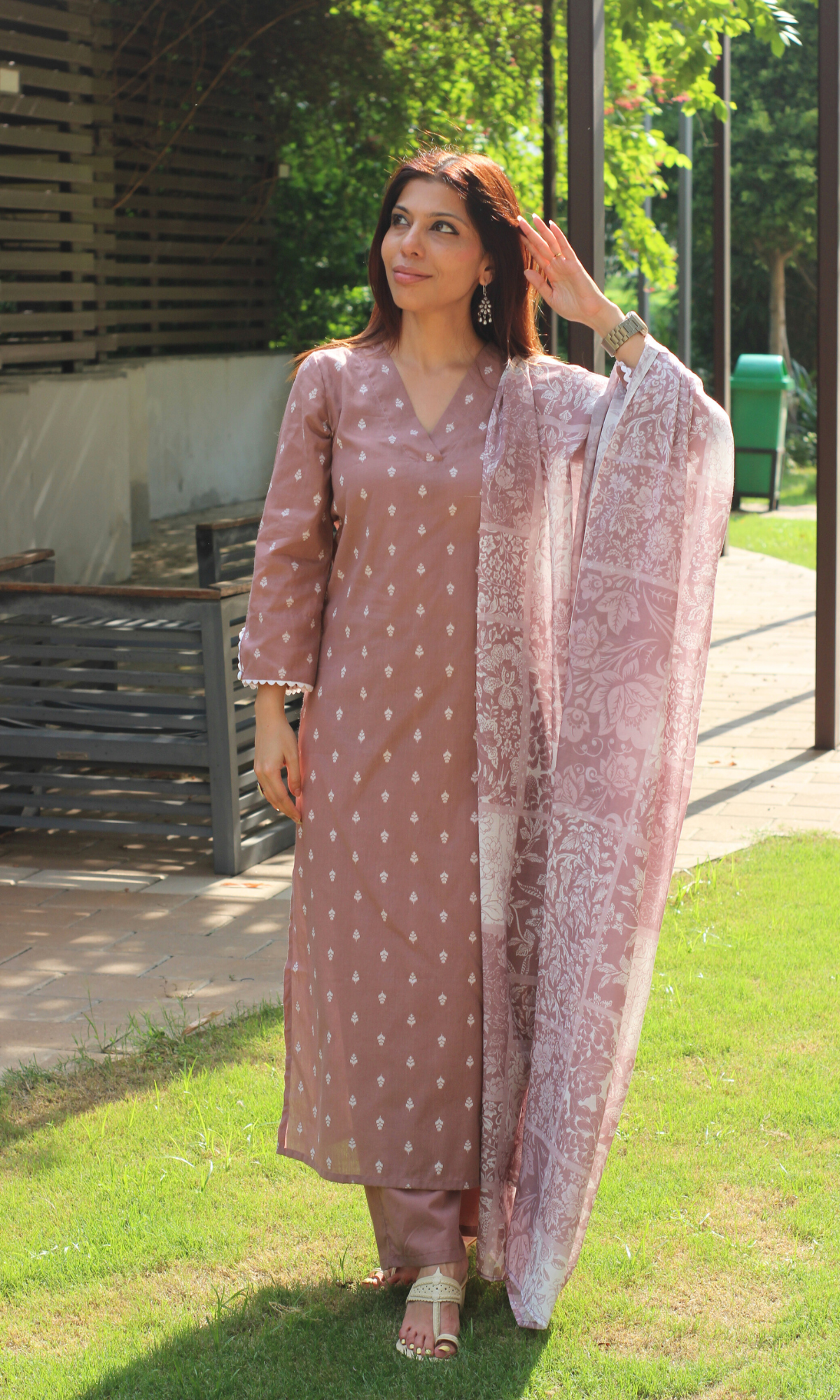 Cotton Mink Dobby Kurta, Cotton pants & Printed Dupatta