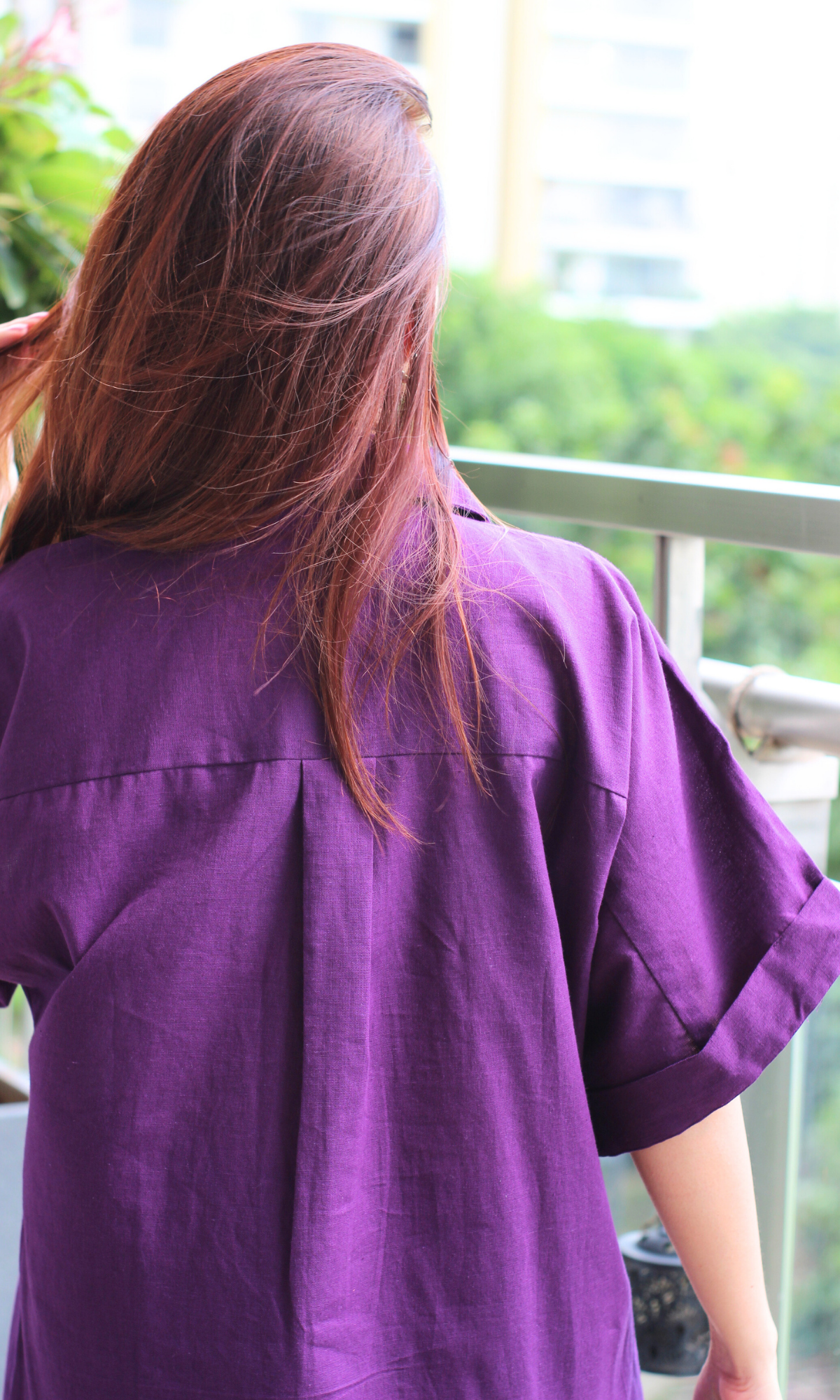 Purple Raga Contrast Thread Shirt Style Cotton Flex Coord