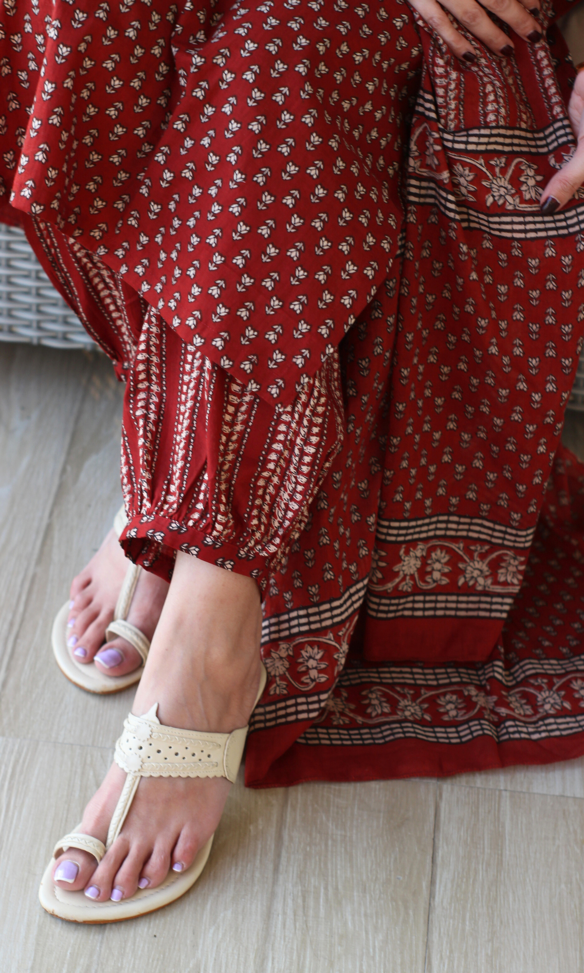 Mitti Lal Boota Ajrakh Print Kurta , Afgani Salwaar & Cotton Printed Dupatta