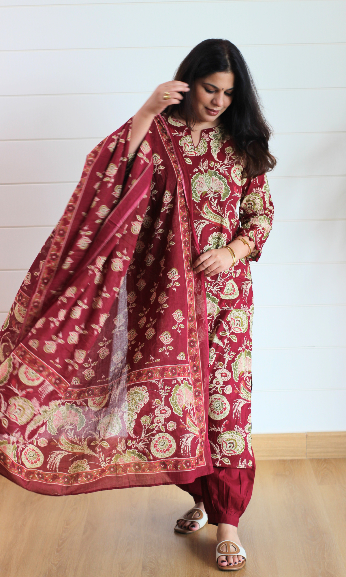 Ruhaani Ruby Block Printed Cotton Kurta, Dupatta & Afghani Style Pant