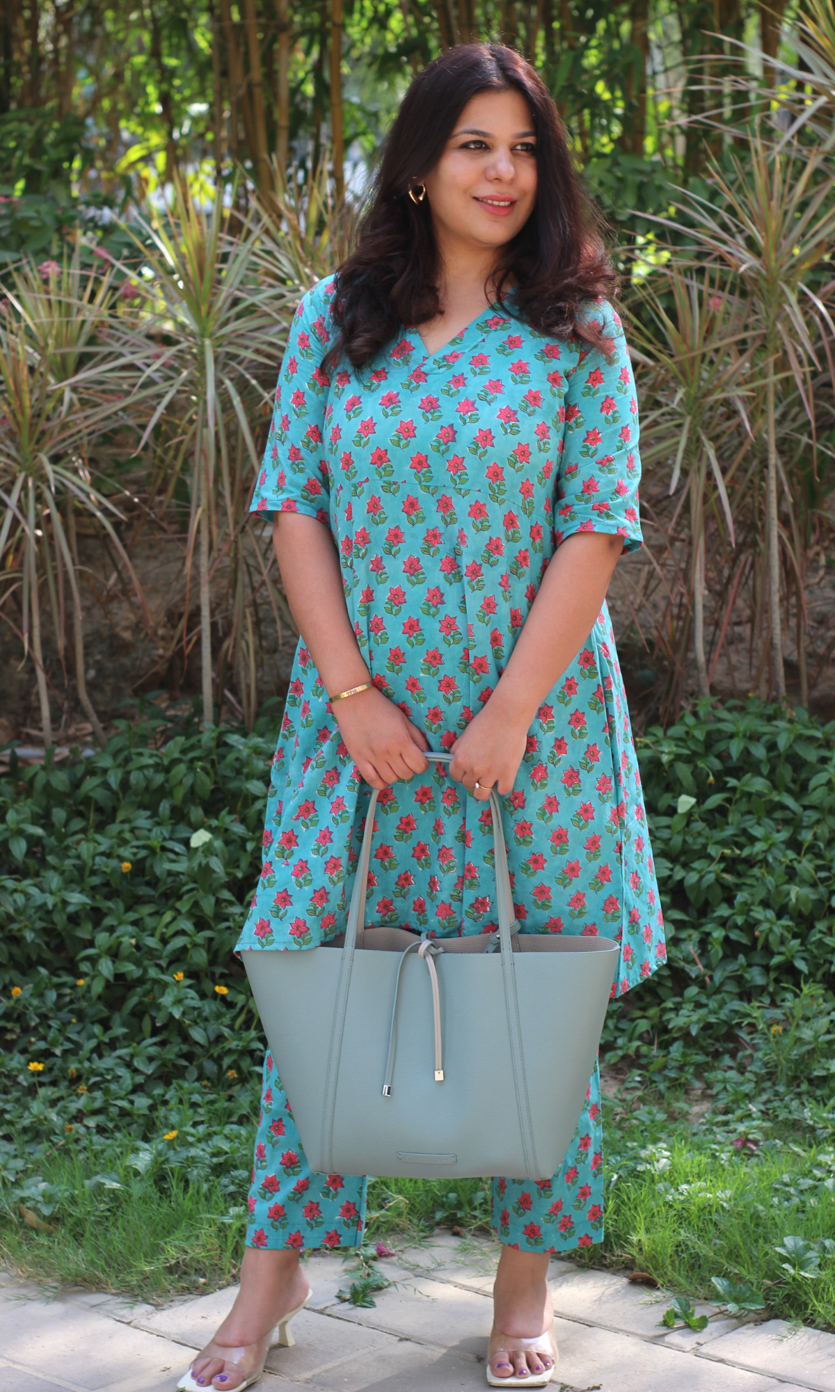 Cotton Handblock Turquoise Coord Set
