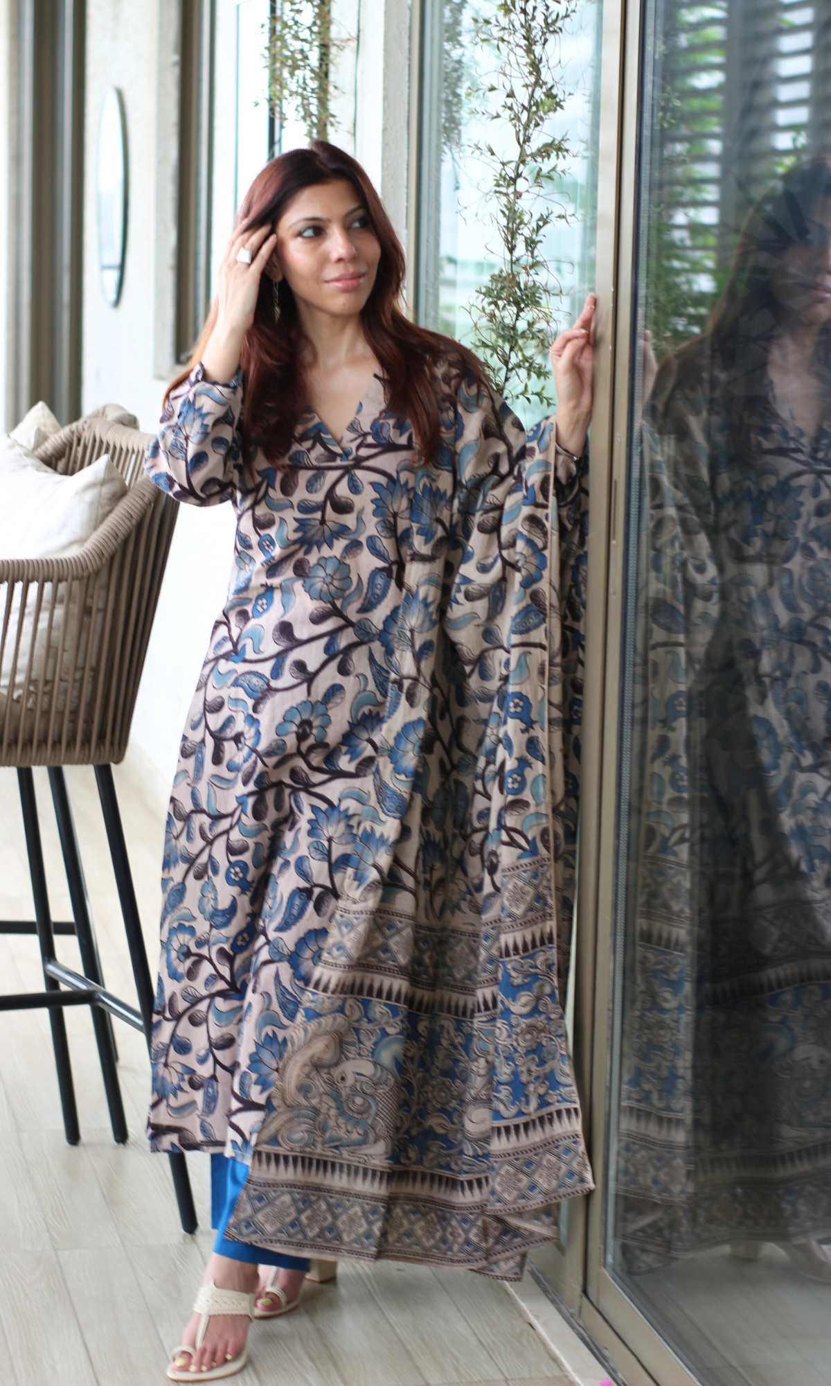 Noor Blue Handblock Kalamkari Kurta, Dupatta & Cotton Pants