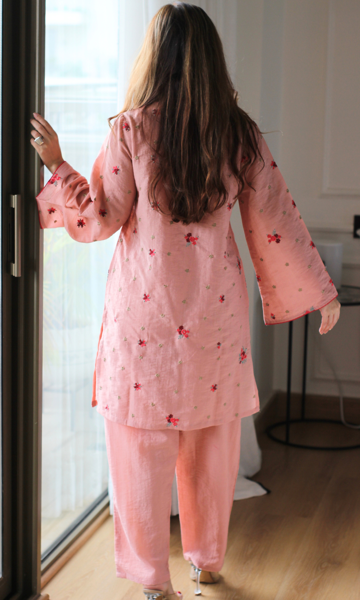 Wahida Peach Embroidered Kurta with Pants