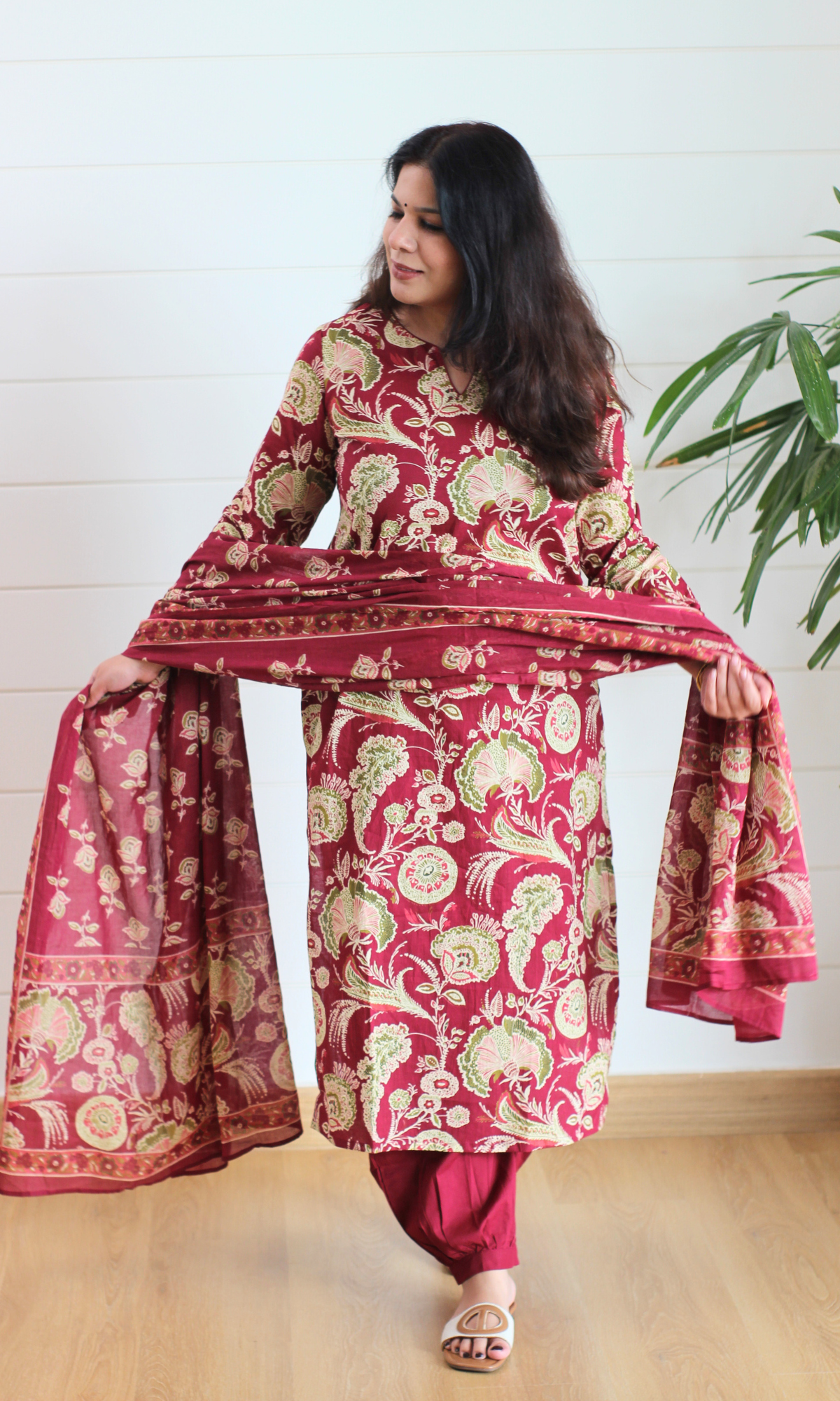 Ruhaani Ruby Block Printed Cotton Kurta, Dupatta & Afghani Style Pant