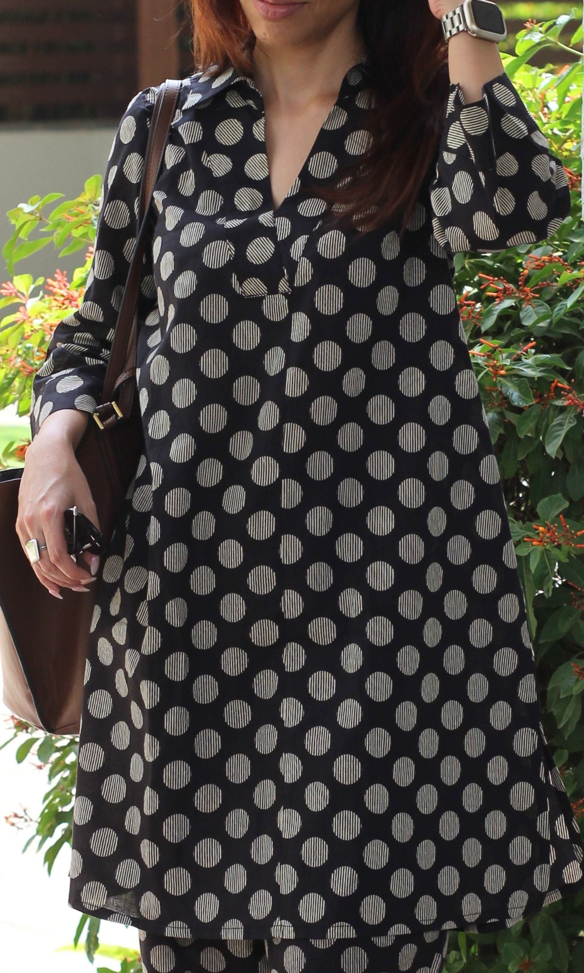 Cotton Moon Dot Black Collared Neck Co-ord