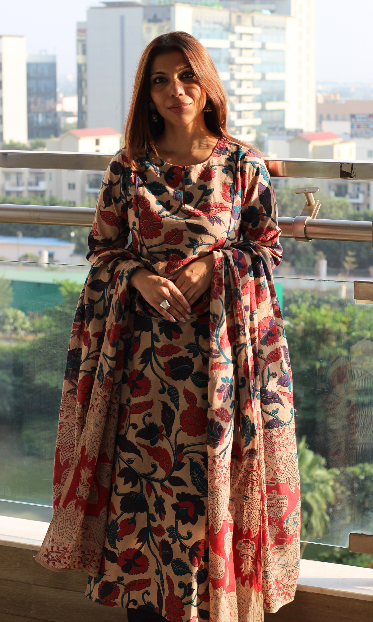 Earthy Purple Handblock Kalamkari Kurta, Dupatta & Cotton Pants