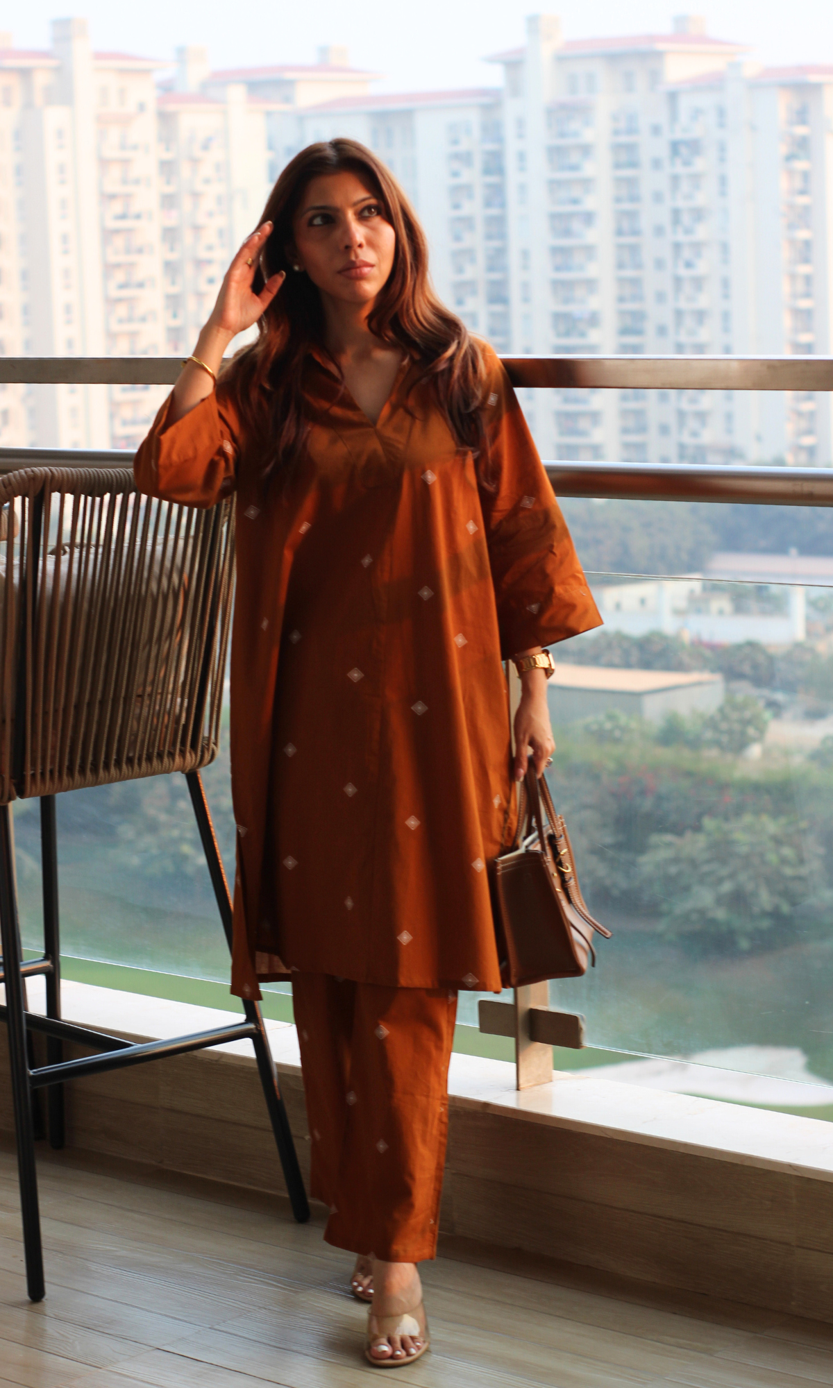 Cotton Caramel Collared Antifit Co-ord