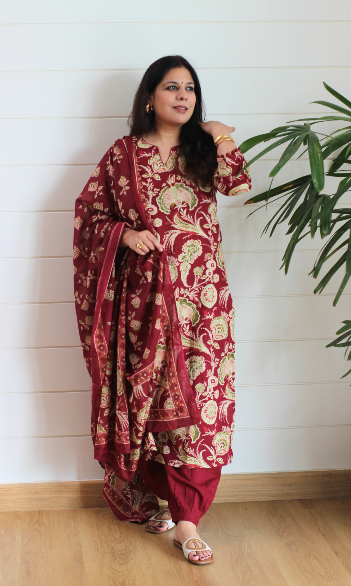 Ruhaani Ruby Block Printed Cotton Kurta, Dupatta & Afghani Style Pant