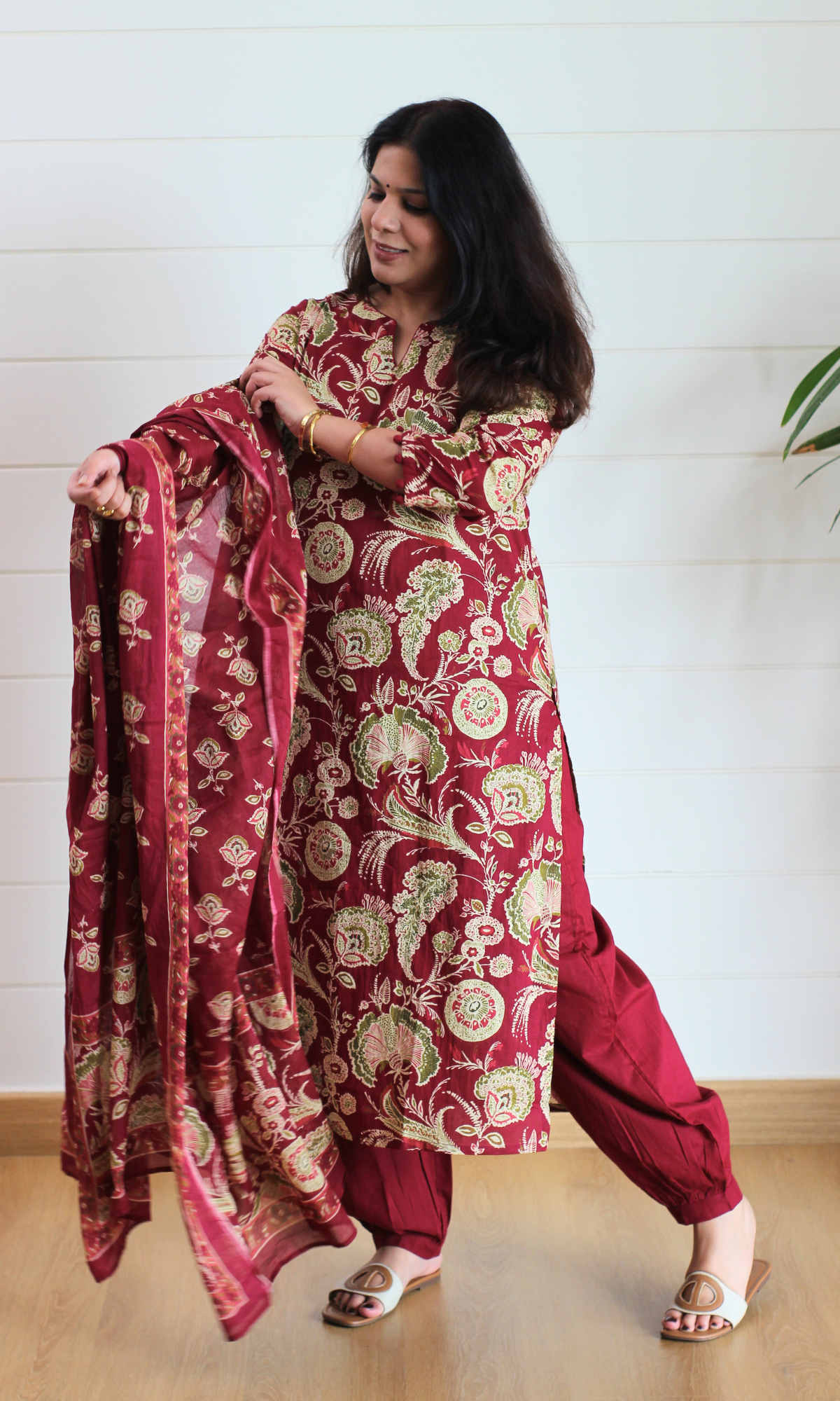 Ruhaani Ruby Block Printed Cotton Kurta, Dupatta & Afghani Style Pant