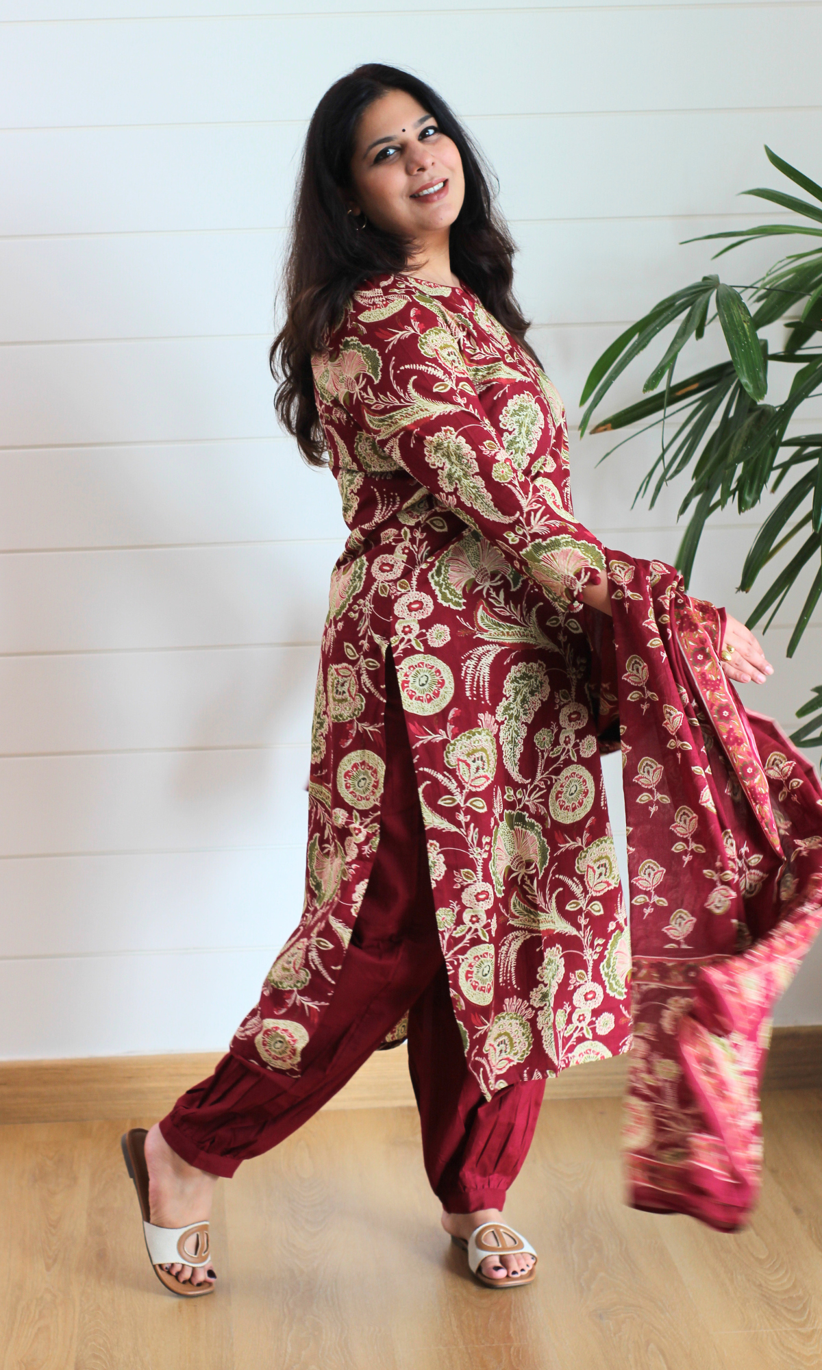 Ruhaani Ruby Block Printed Cotton Kurta, Dupatta & Afghani Style Pant