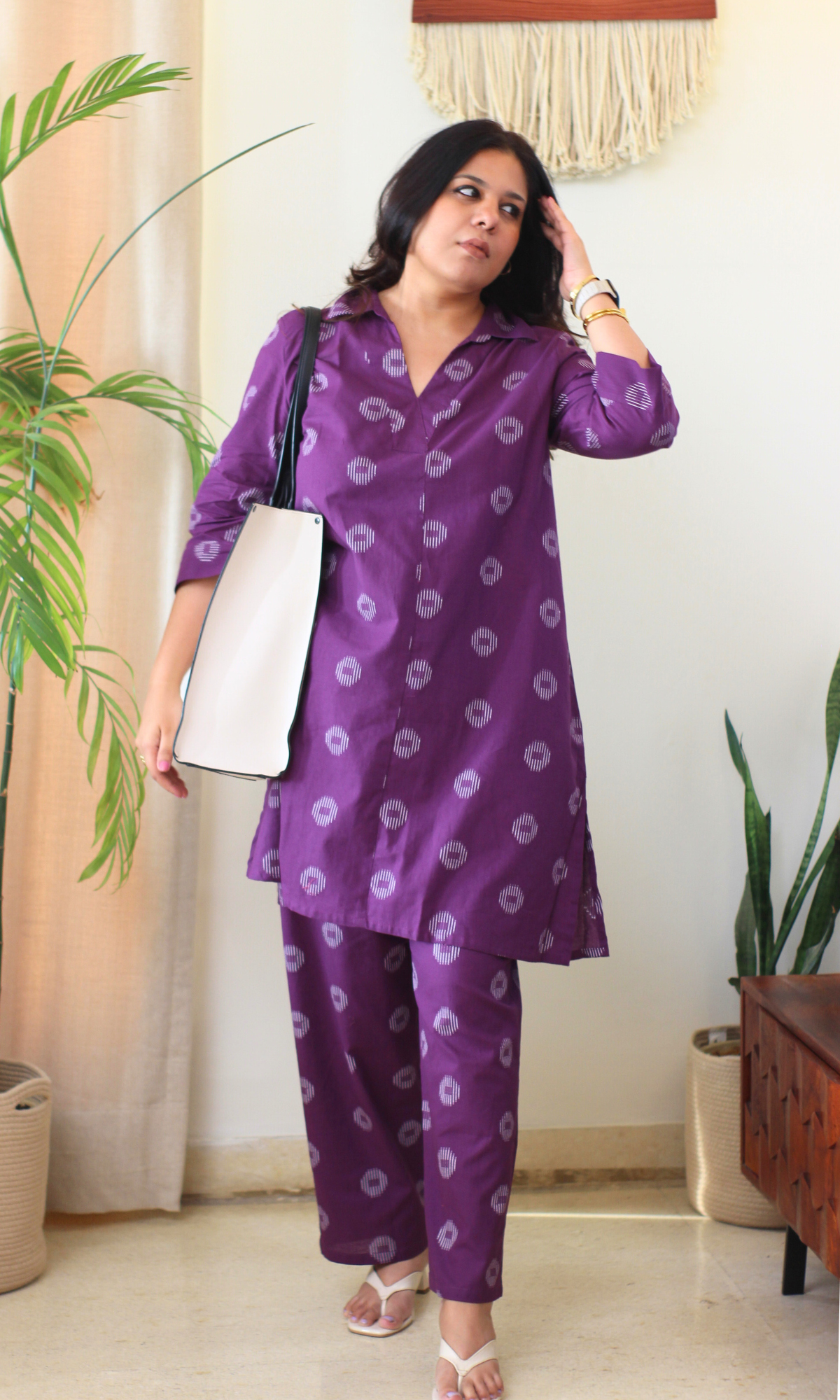 Plum Purple Cotton Dobby Collard Co-ord